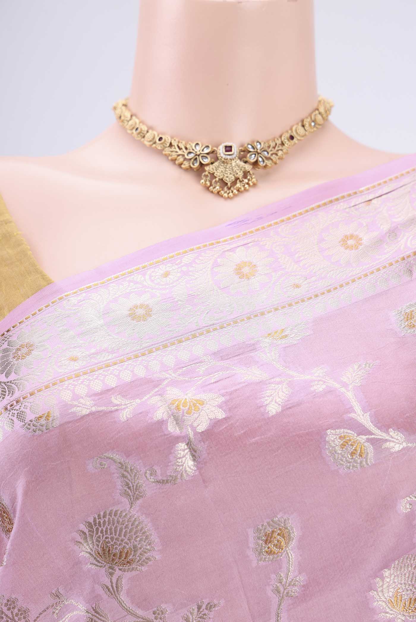 Rose pink Banarasi Raw Silk Saree - Image 2