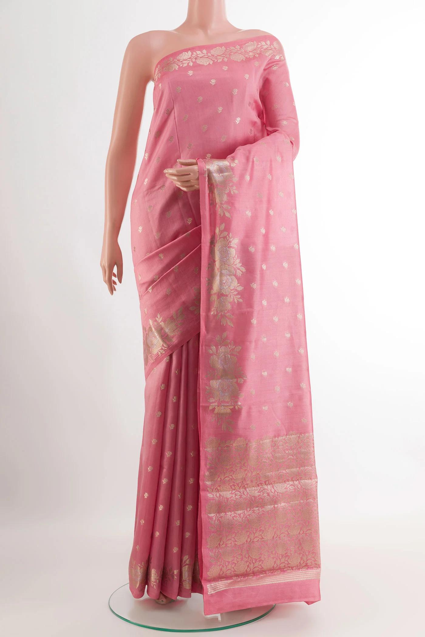 Rose pink Banarasi Raw Silk Saree