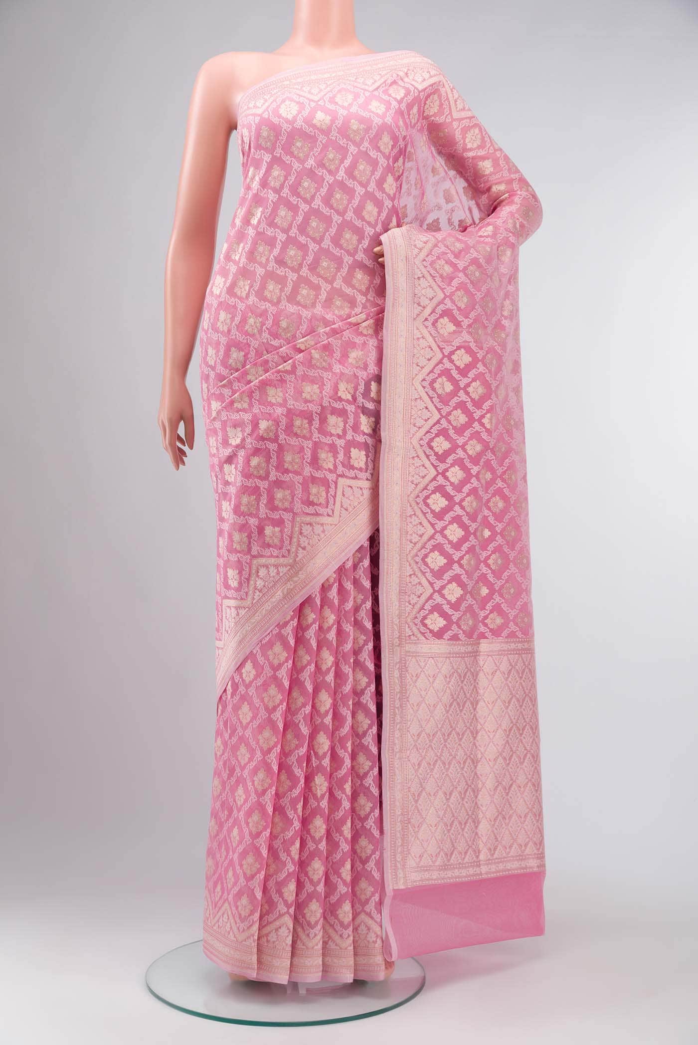 Rose pink Banarasi Silk Cotton Saree