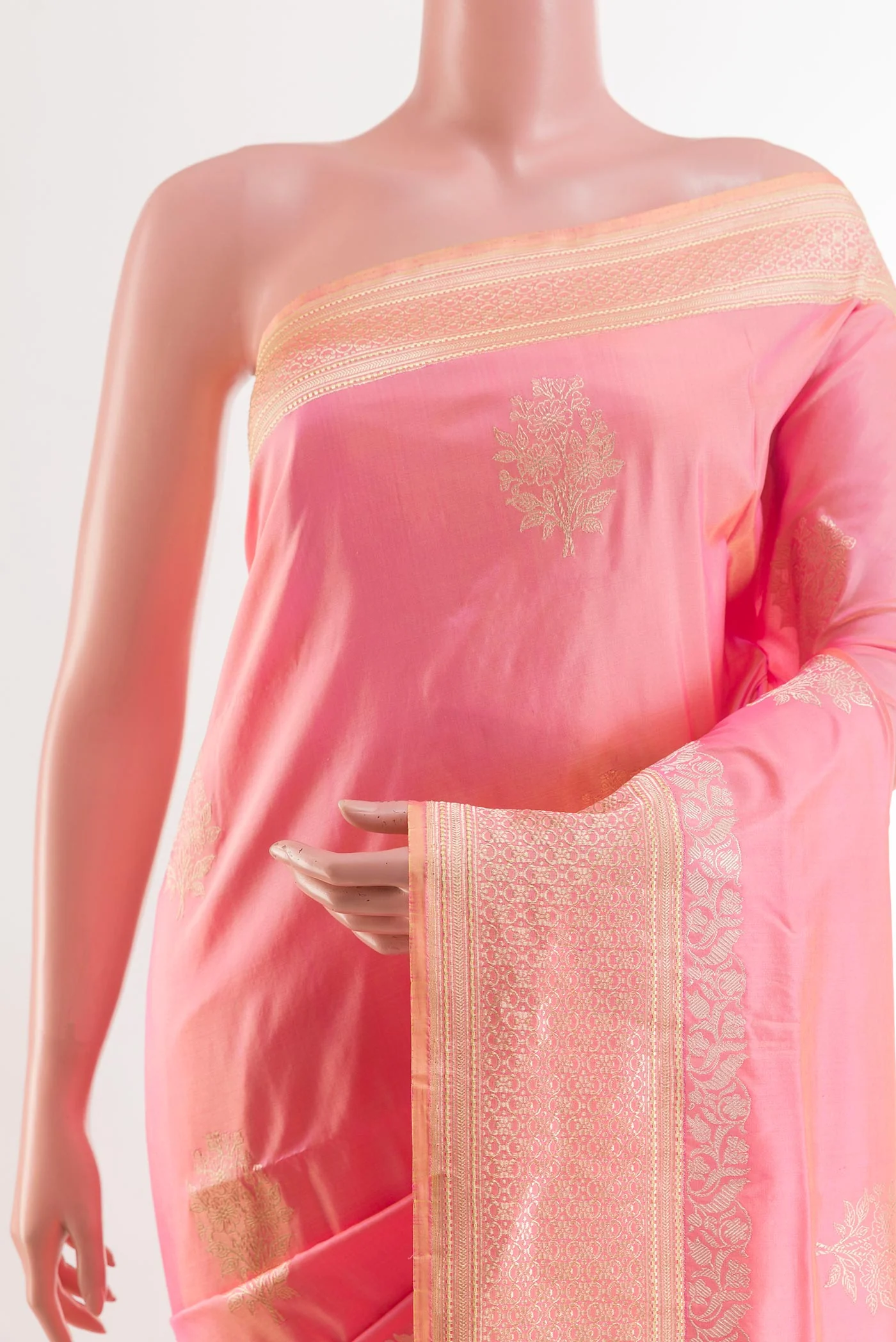Rose pink Banarasi Silk Saree - Image 2