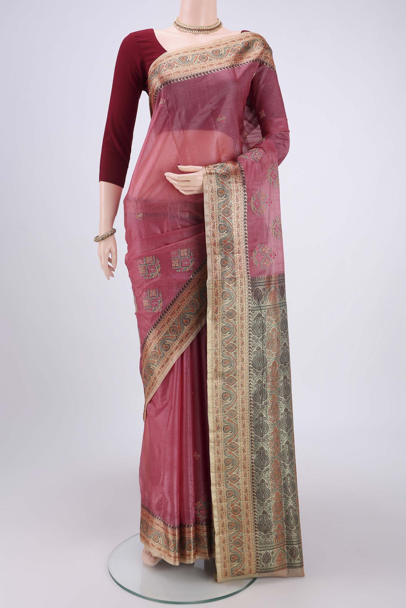 Pink Banarasi Tussar Silk Saree