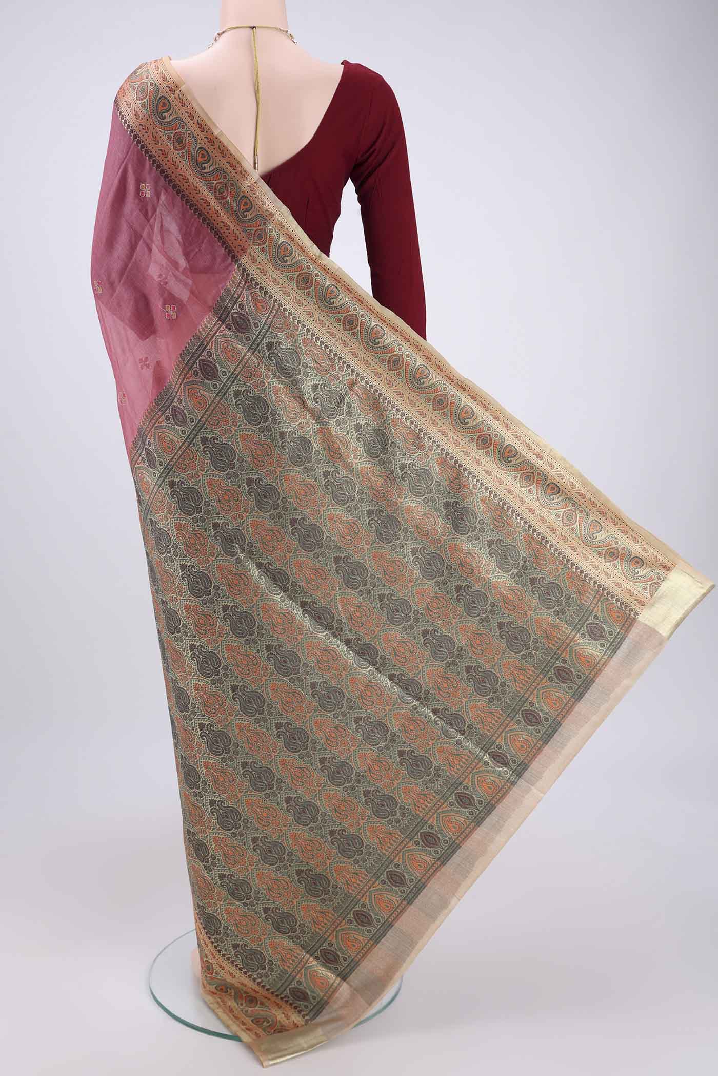 Pink Banarasi Tussar Silk Saree - Image 3