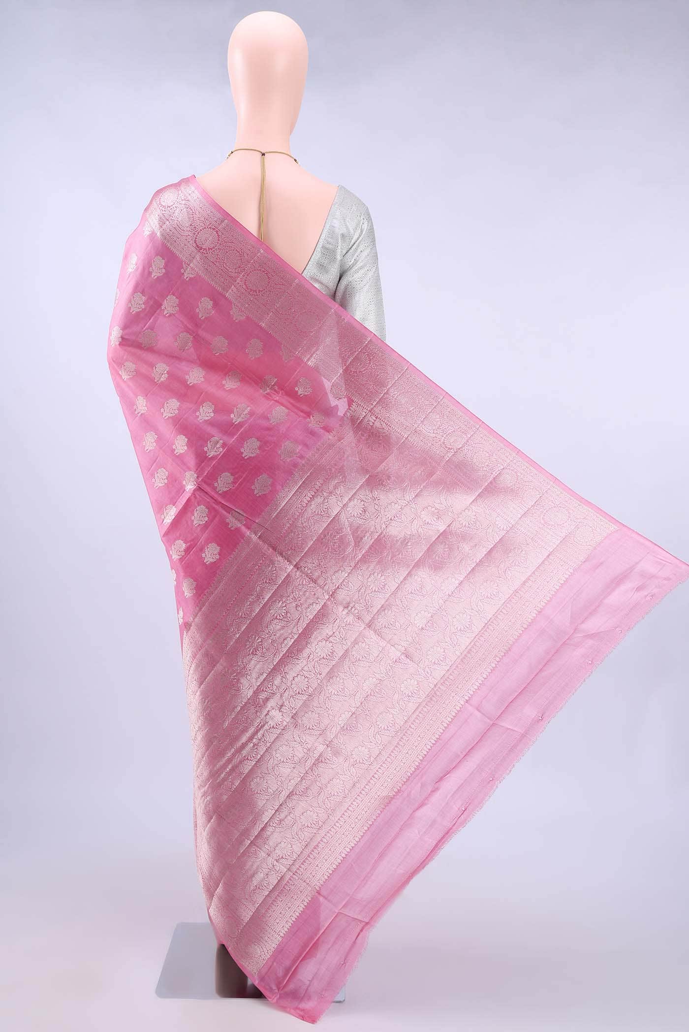 Rose pink Banarasi Tussar Silk Saree - Image 2