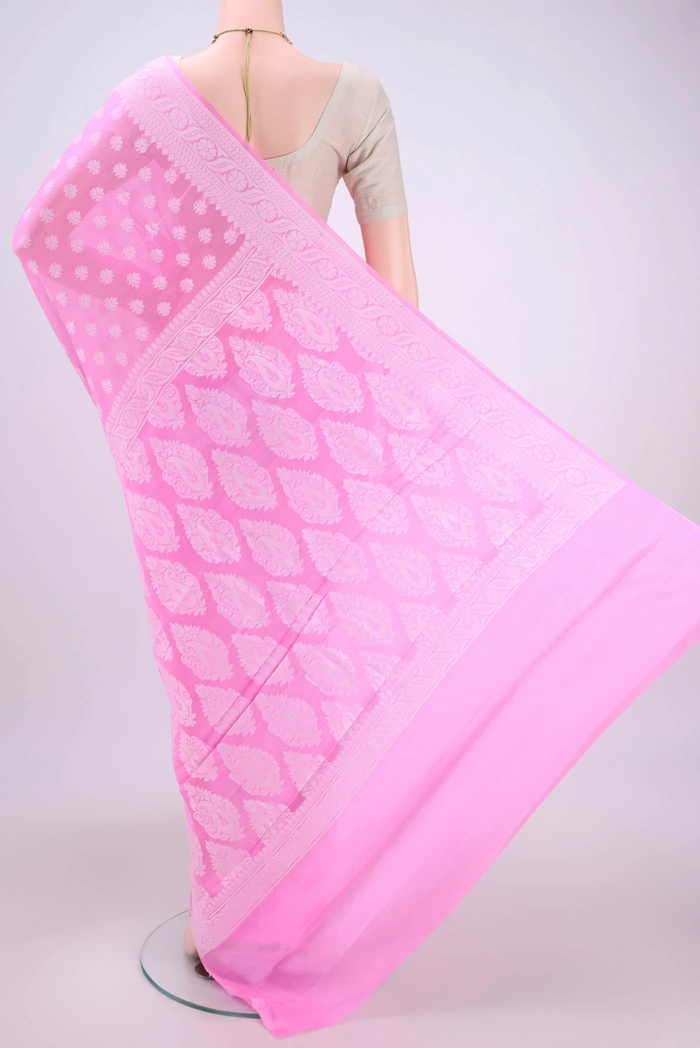 Rose pink Blended Banarasi Georgette Saree - Image 3
