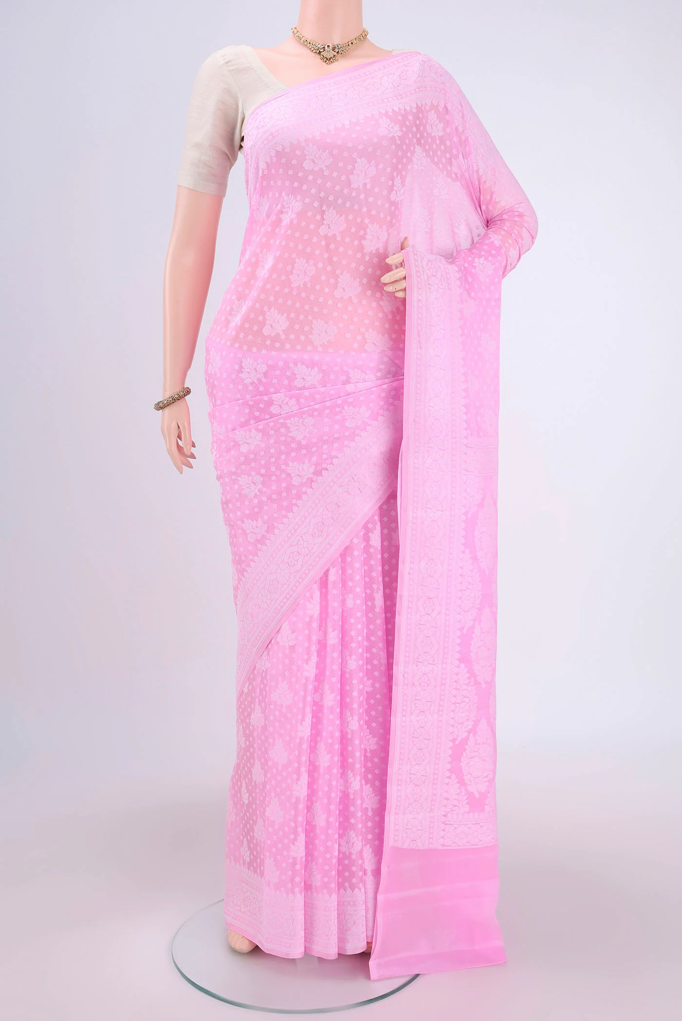 Rose pink Blended Banarasi Georgette Saree
