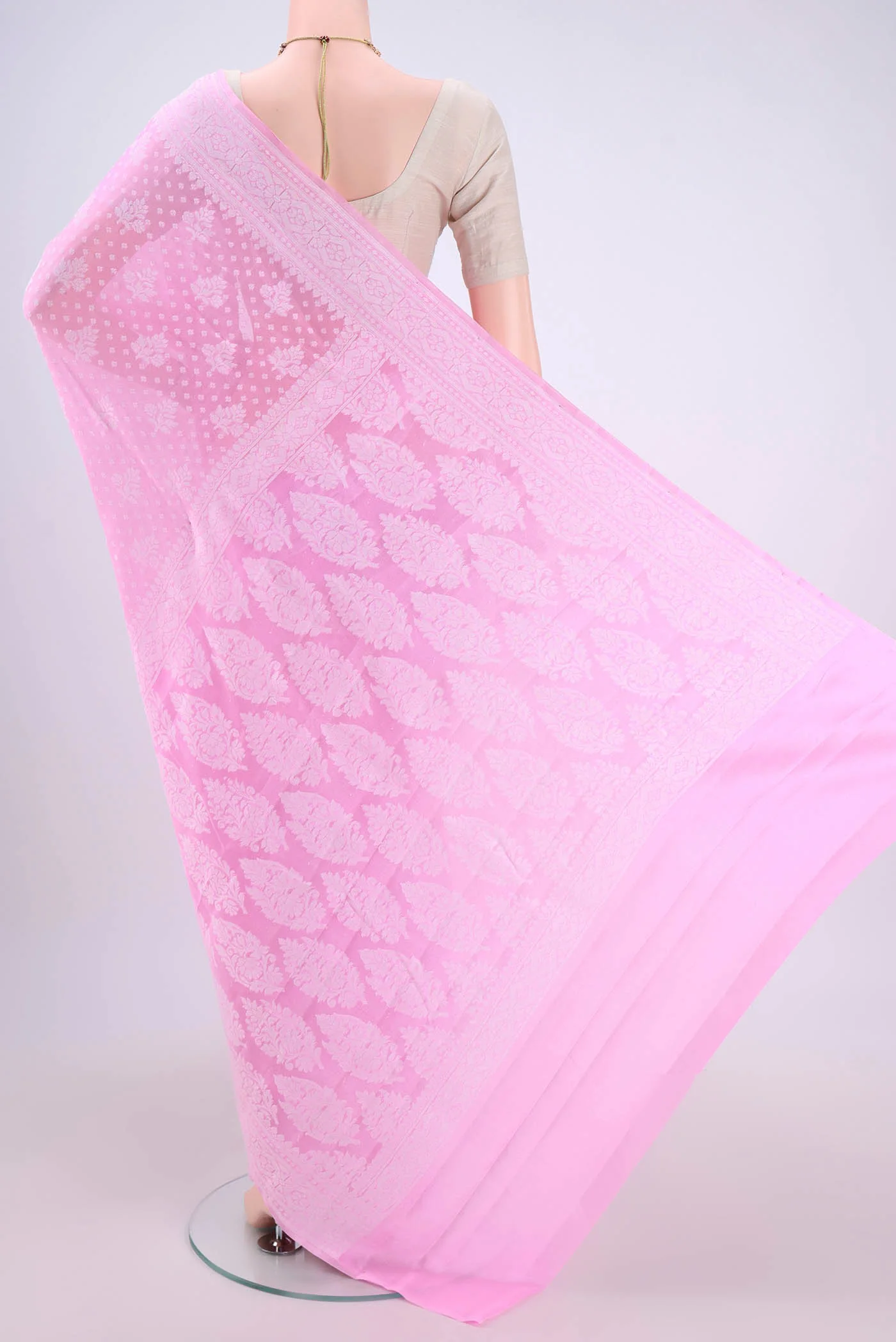Rose pink Blended Banarasi Georgette Saree - Image 3