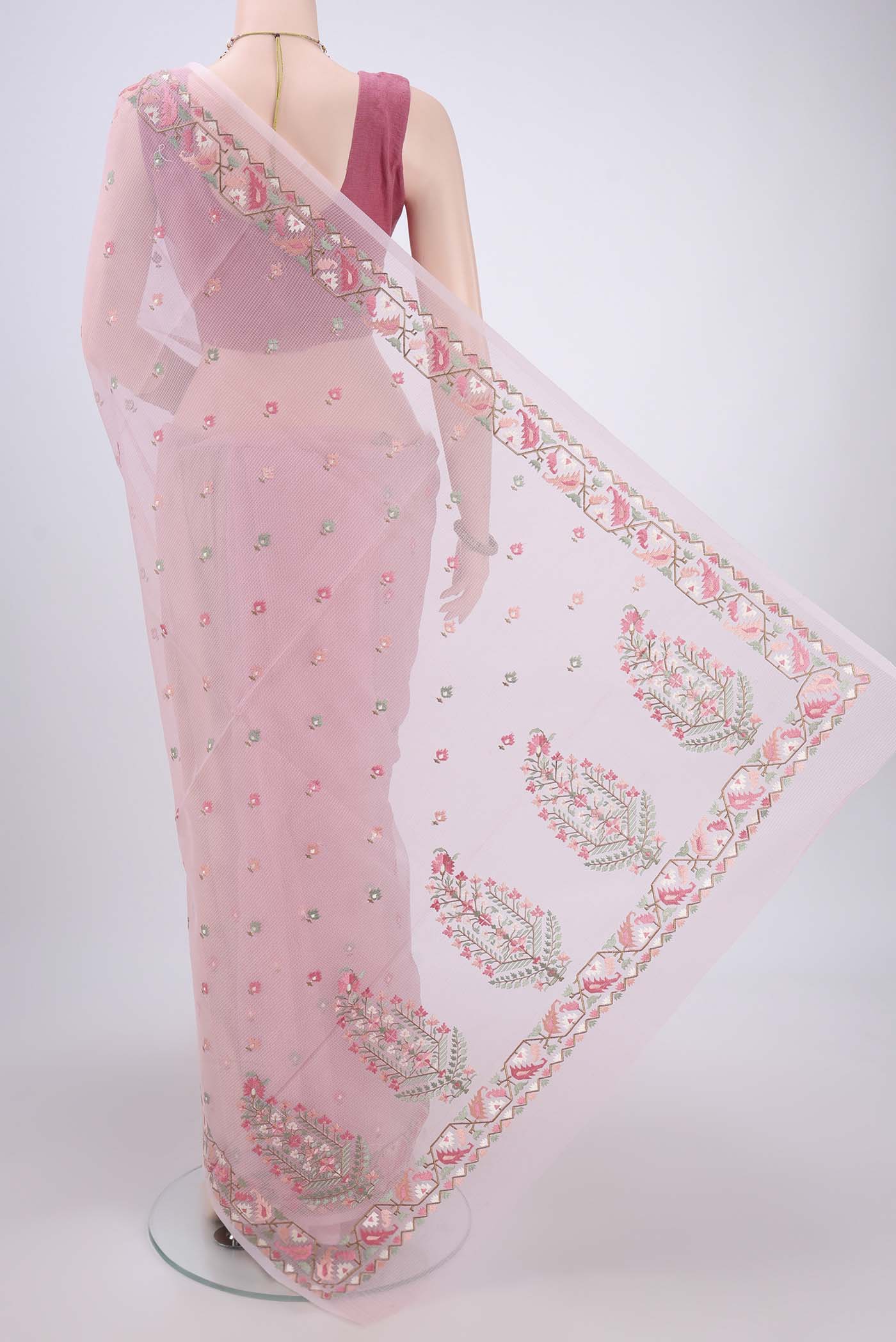 Rose pink Blended Kota Cotton Saree - Image 3