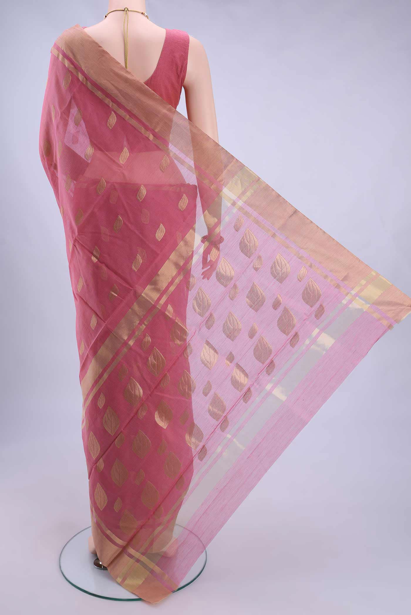 Rose pink Chanderi Silk Cotton Saree - Image 2