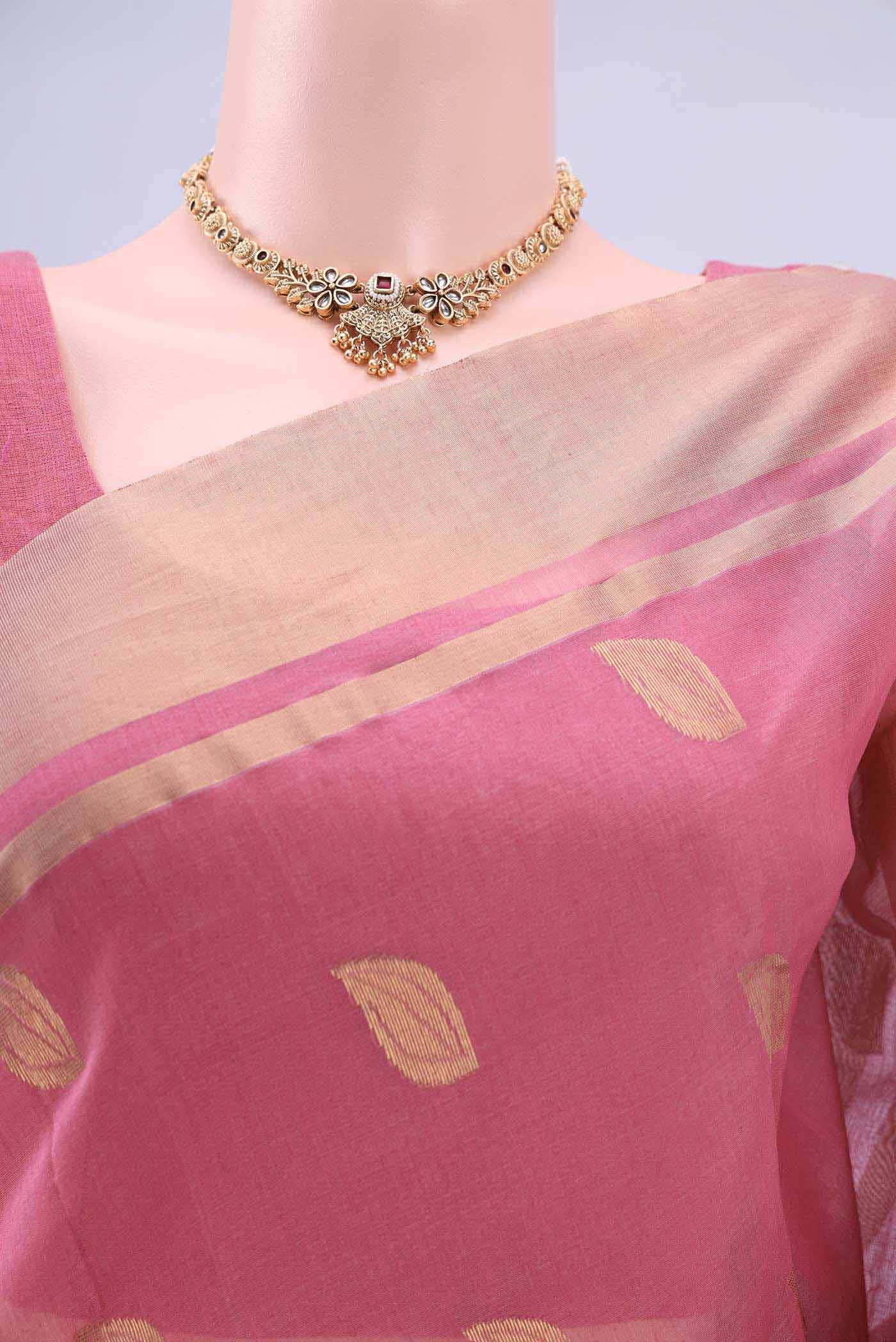 Rose pink Chanderi Silk Cotton Saree - Image 3