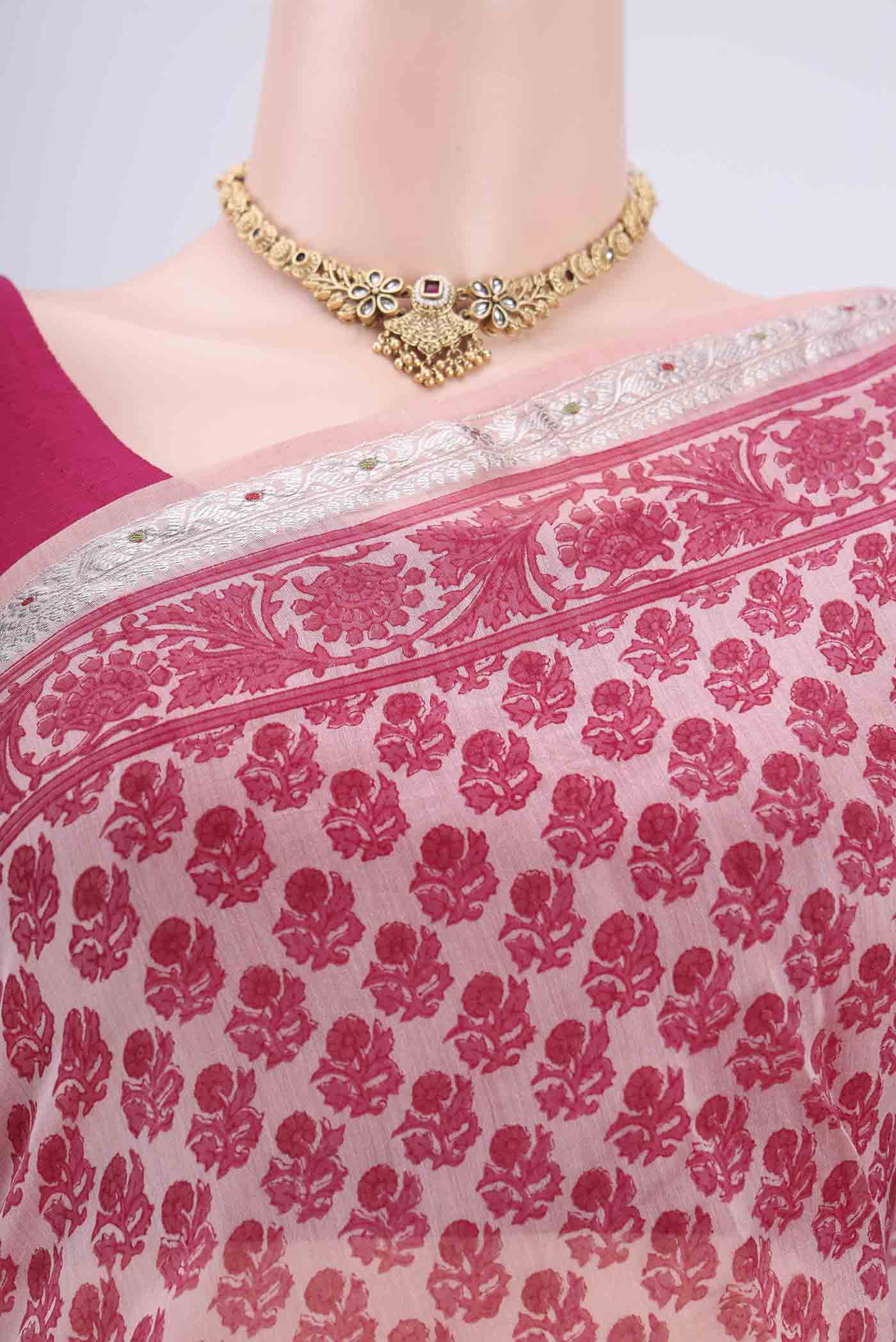 Rose pink Chanderi Silk Cotton Saree - Image 2