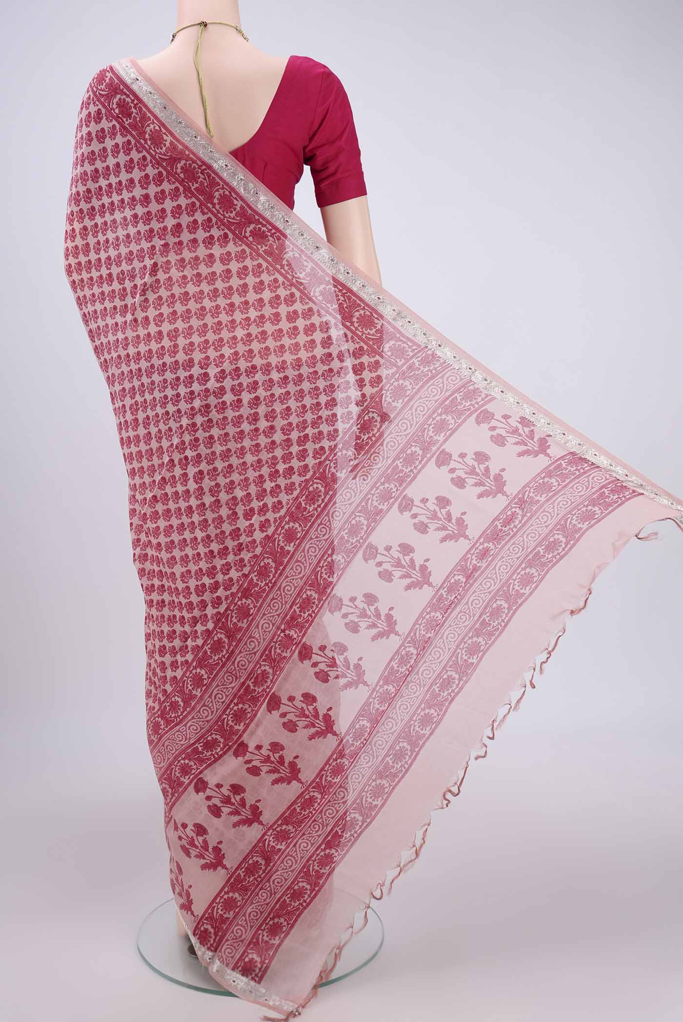 Rose pink Chanderi Silk Cotton Saree - Image 3