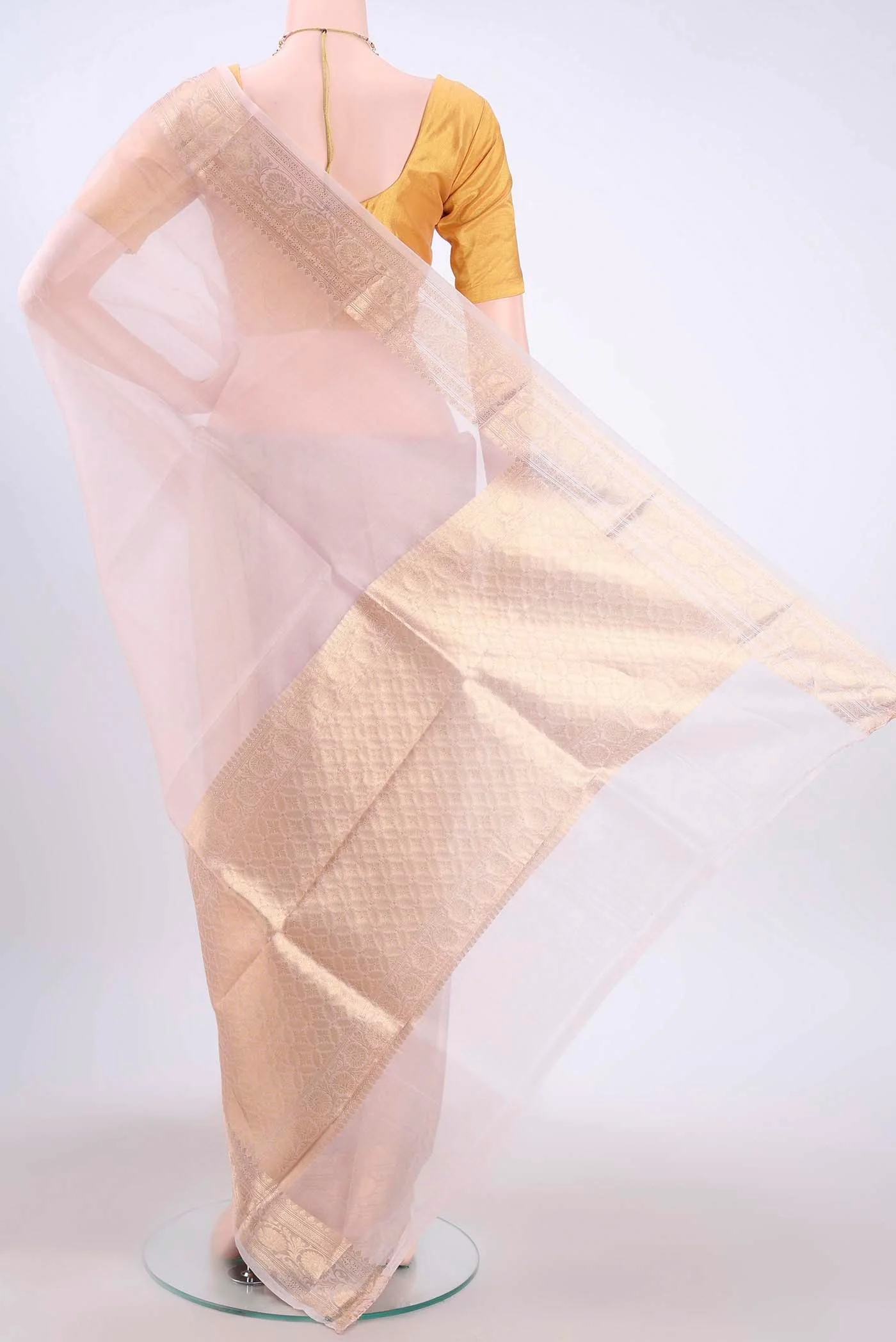 Rose pink Organza Silk Saree - Image 3
