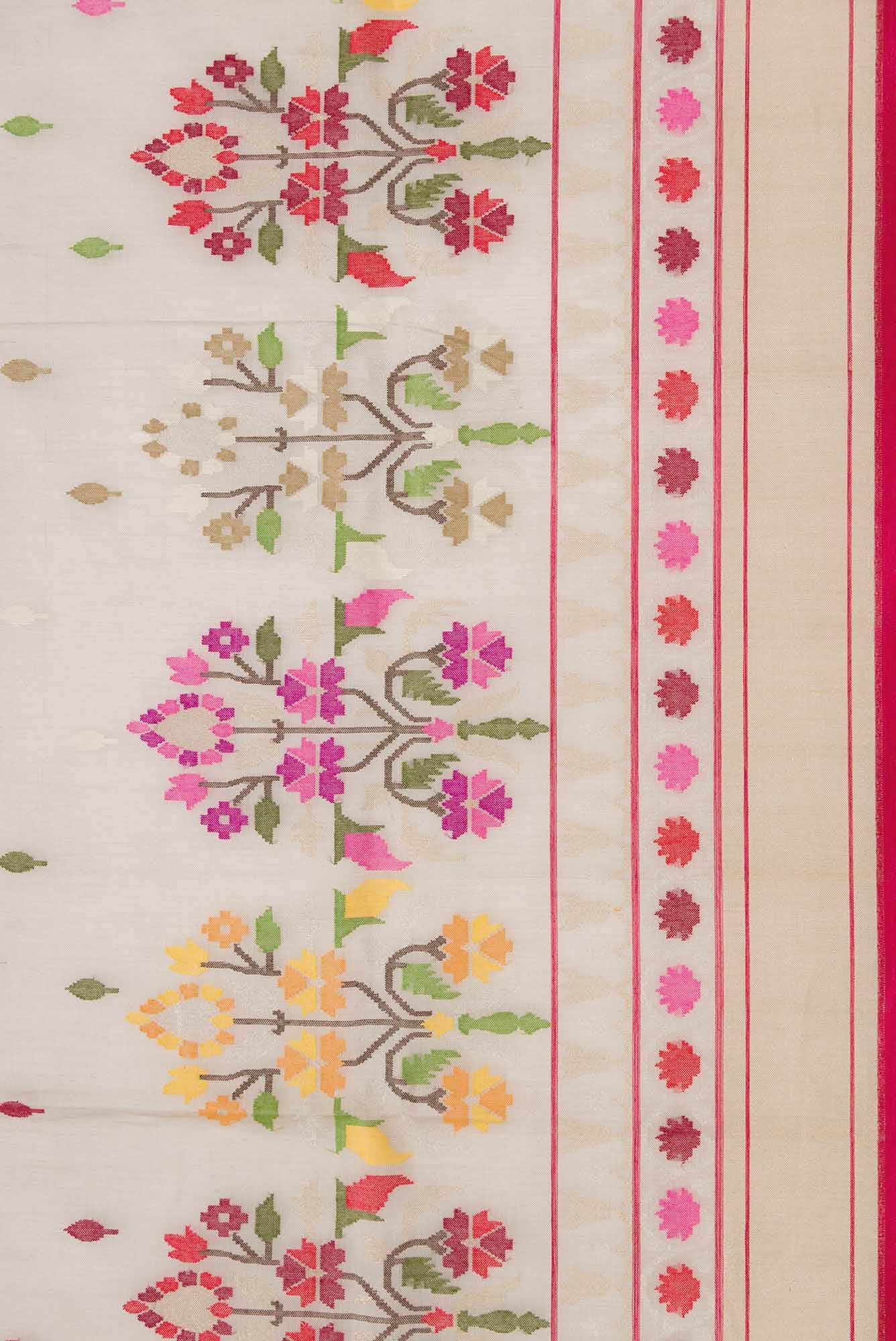 Pure Silk Pure Zari Rose pink Dual Tone Banarasi Cotton Saree - Image 5