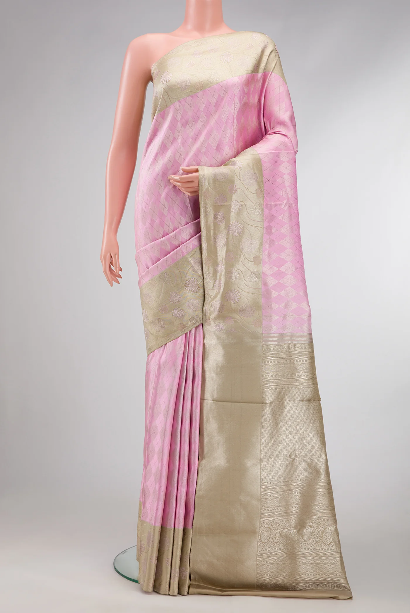 Rose pink Kanjivaram Silk Saree