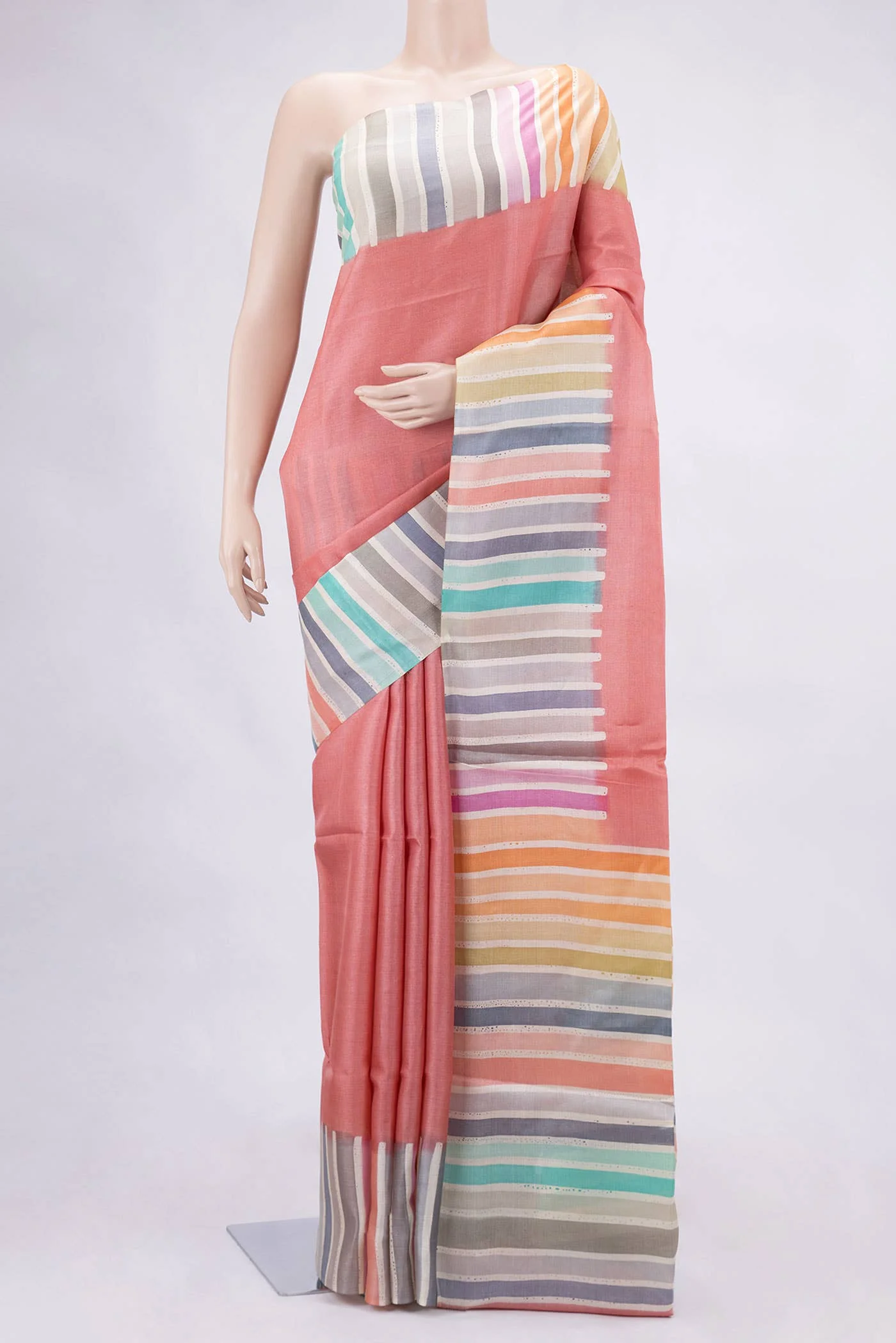 Coral Tussar Silk Saree