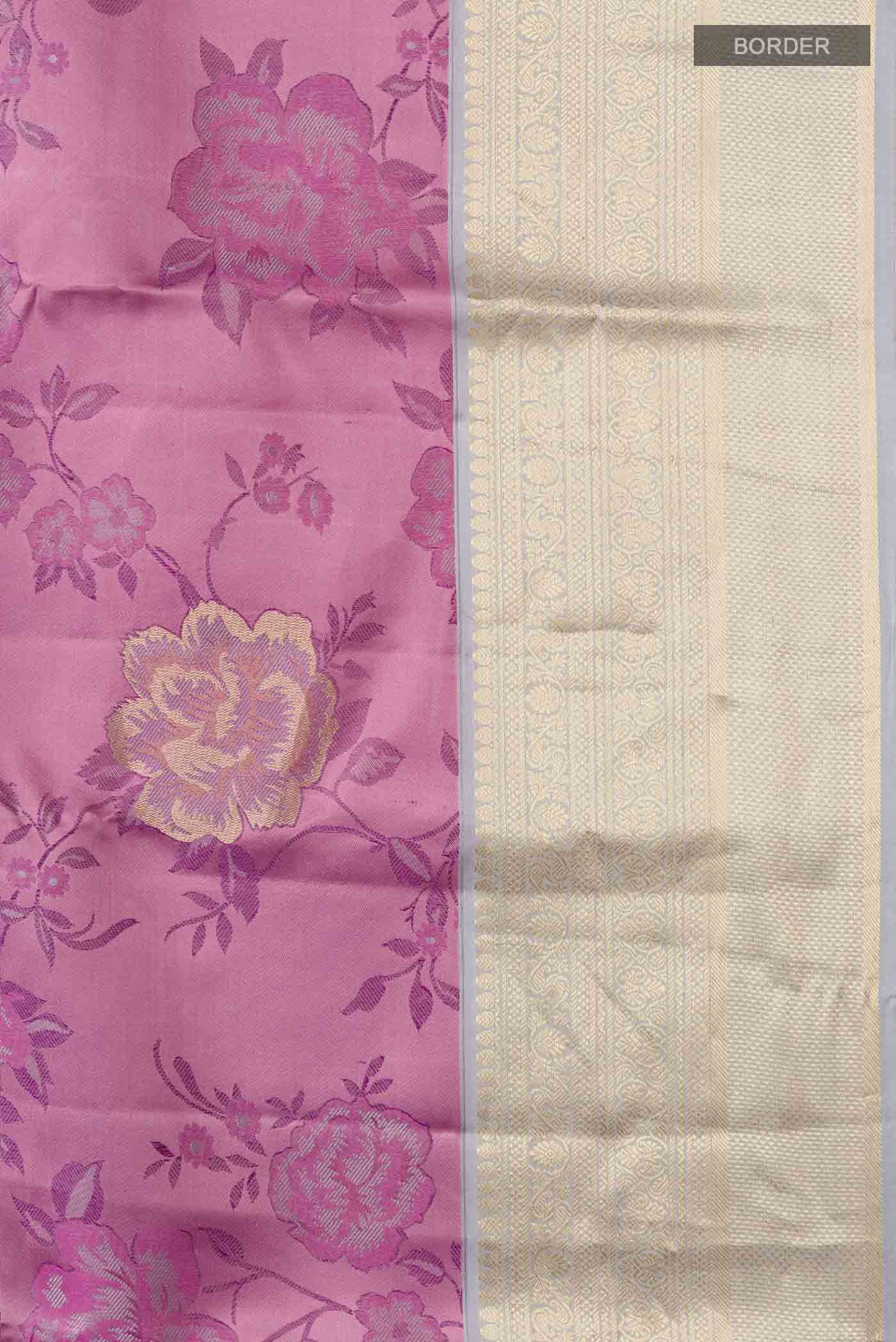 Rose pink Kanchipuram Silk Saree - Image 3