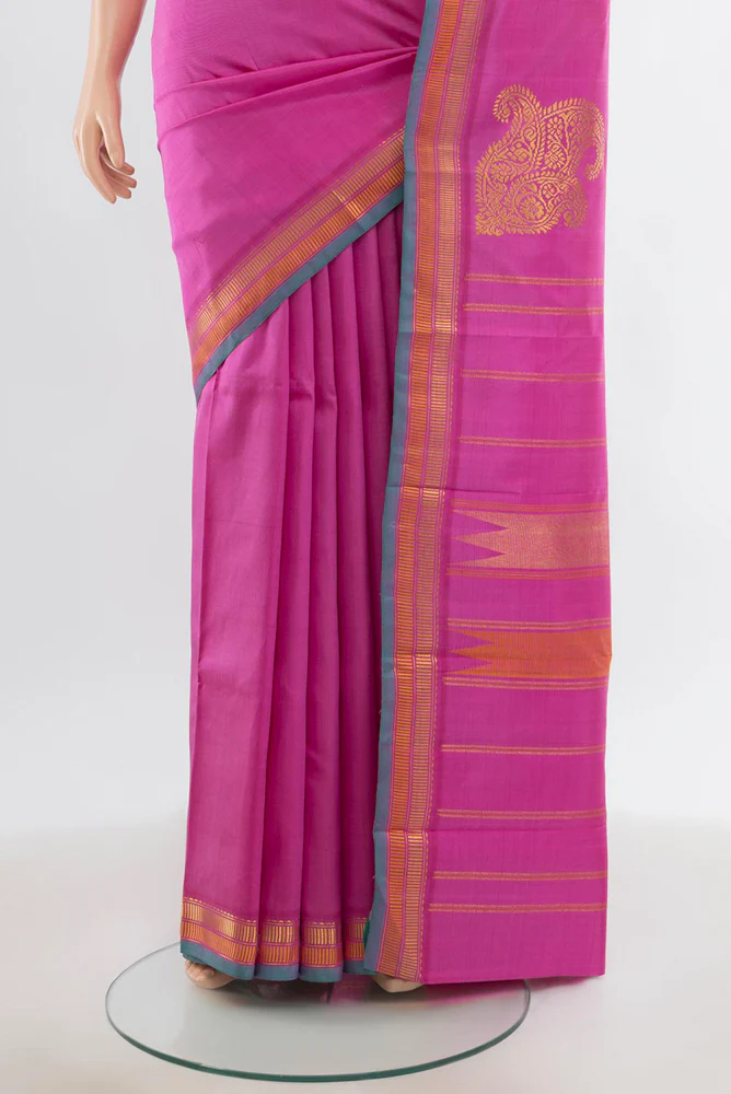 Rose pink Kanchipuram Silk Saree - Image 3