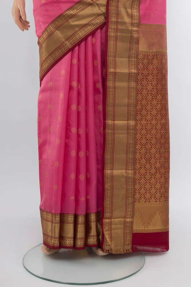Rose pink Kanchipuram Silk Saree - Image 3