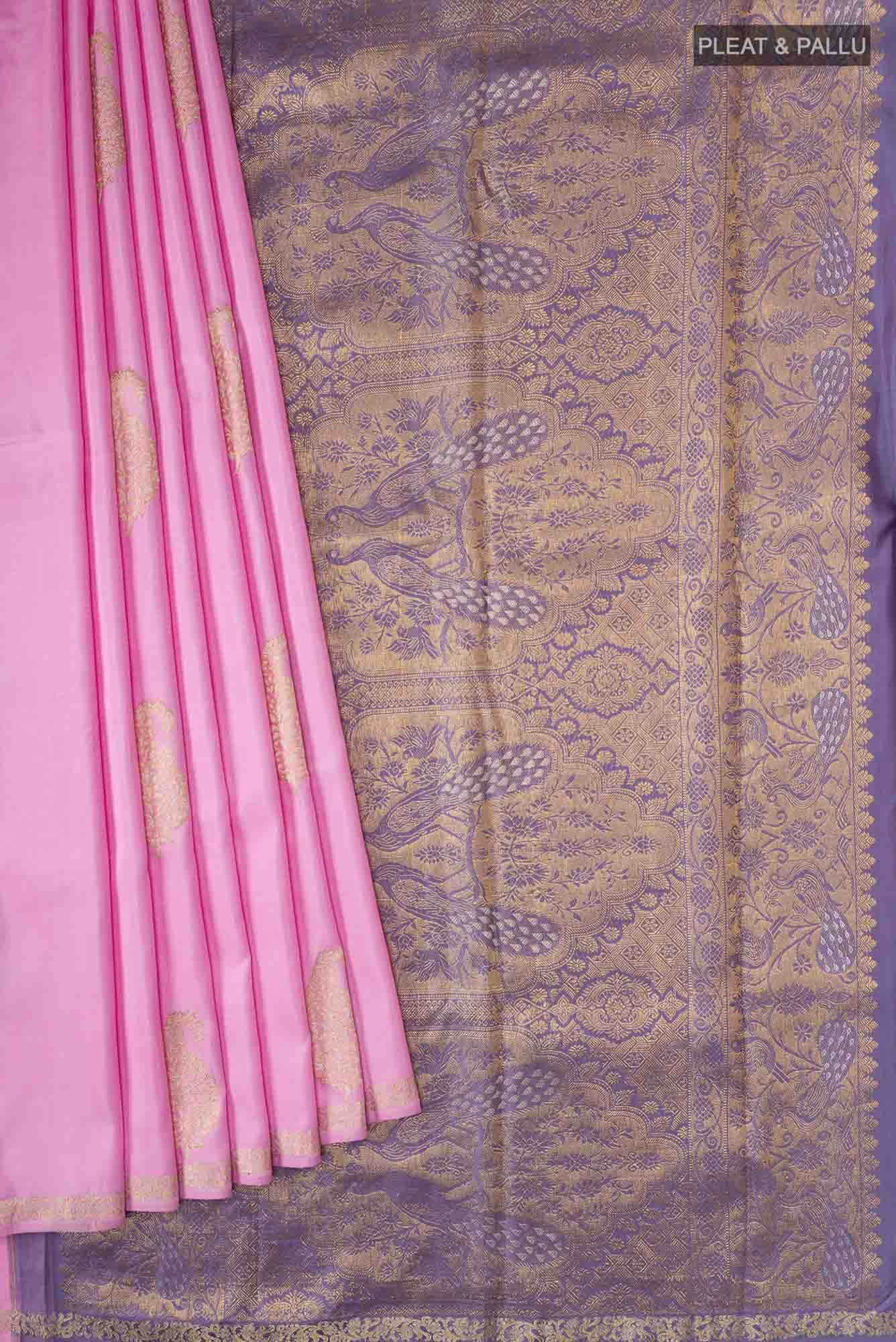 Rose pink Kanjivaram Silk Saree - Image 2