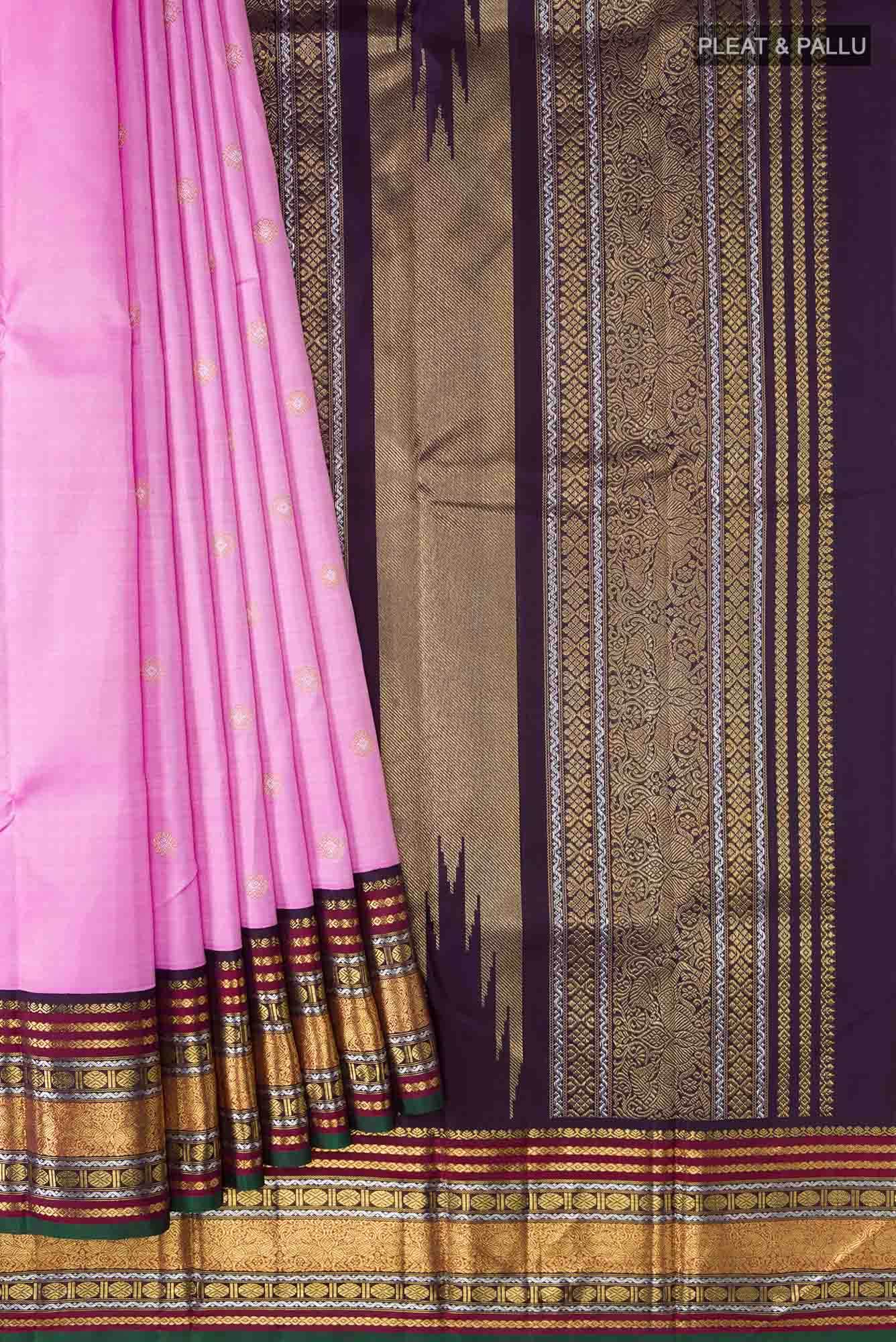 Pure Silk Pure Zari Rose pink Kanchipuram Saree - Image 2
