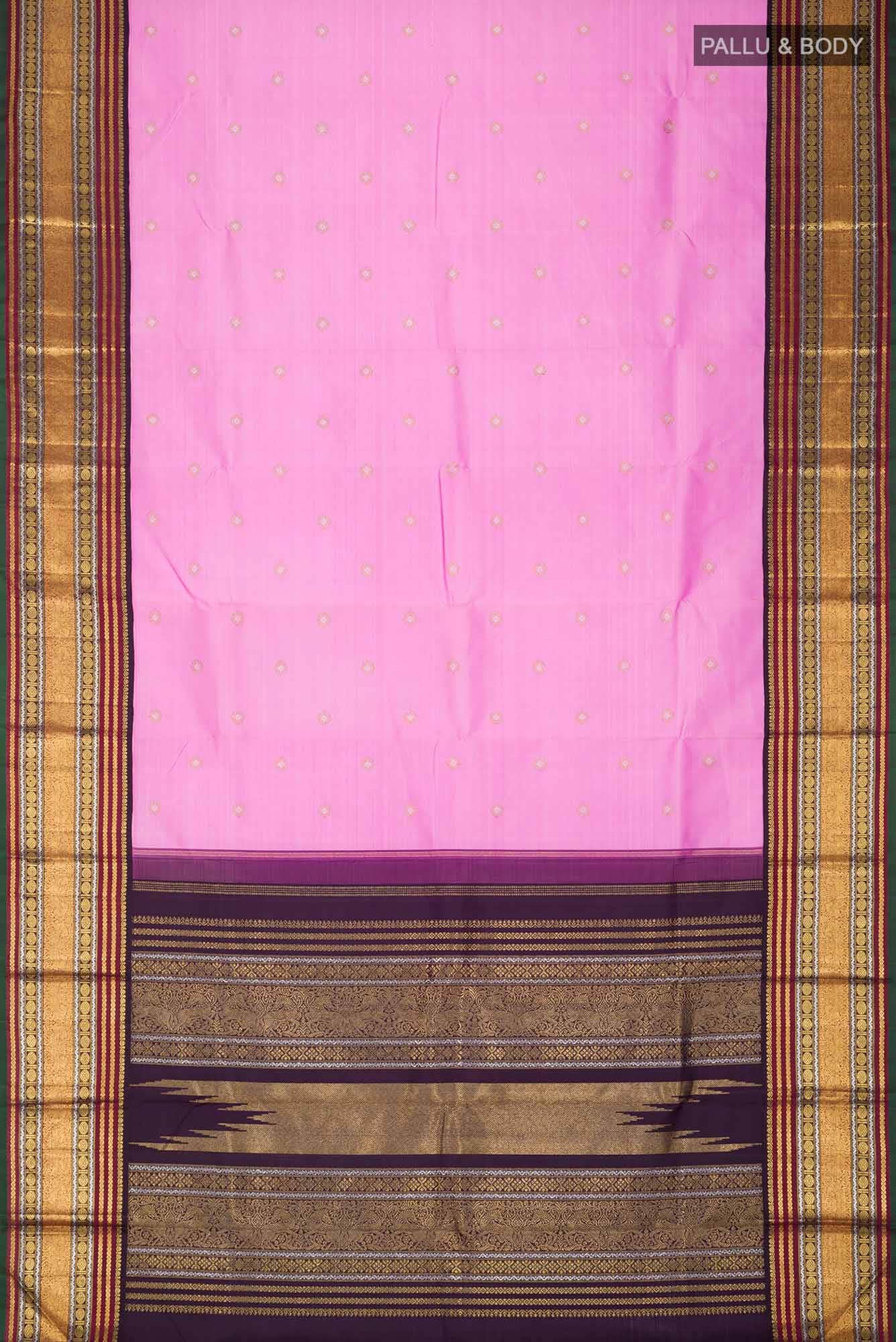 Pure Silk Pure Zari Rose pink Kanchipuram Saree - Image 4