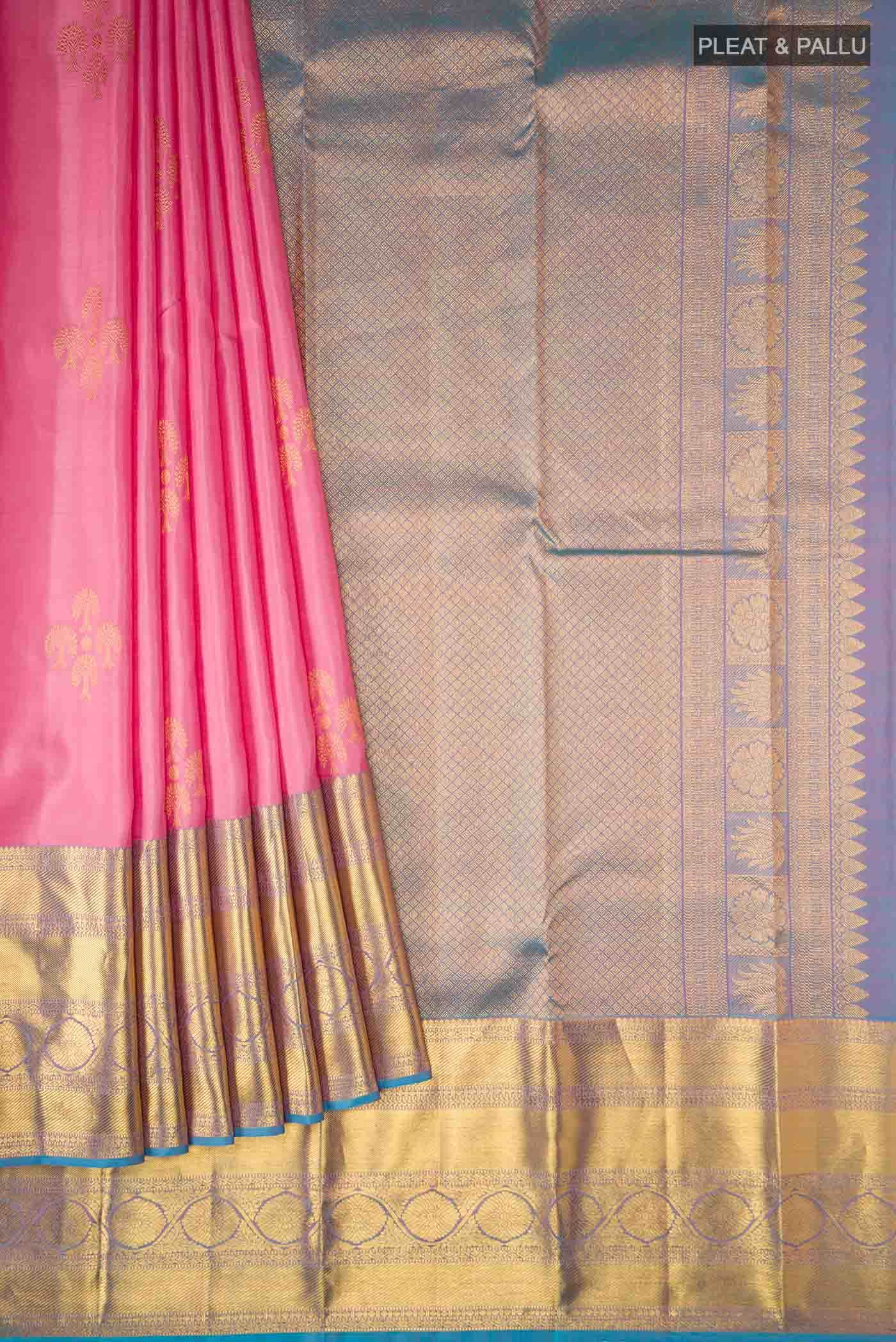 Rose pink Kanchipuram Silk Saree - Image 2