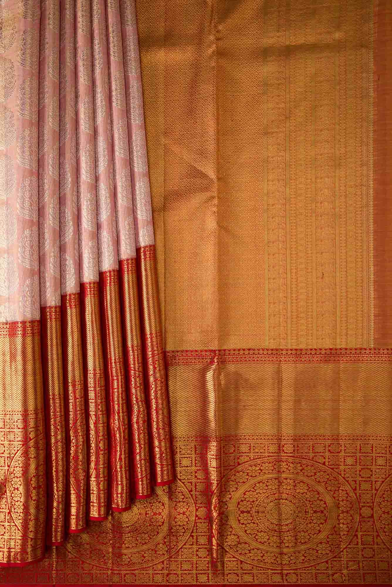 Rose pink Dual Tone Kanjivaram Tissue Silk Saree - Image 2