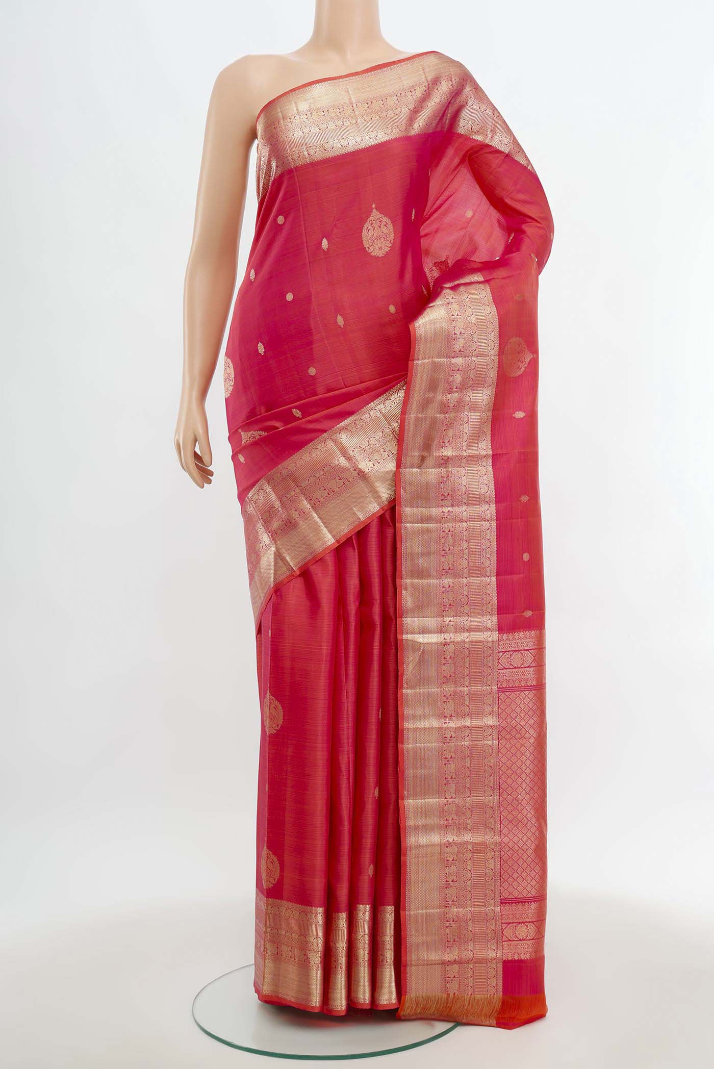Pink with Orange Color Kanjivaram Silk Saree