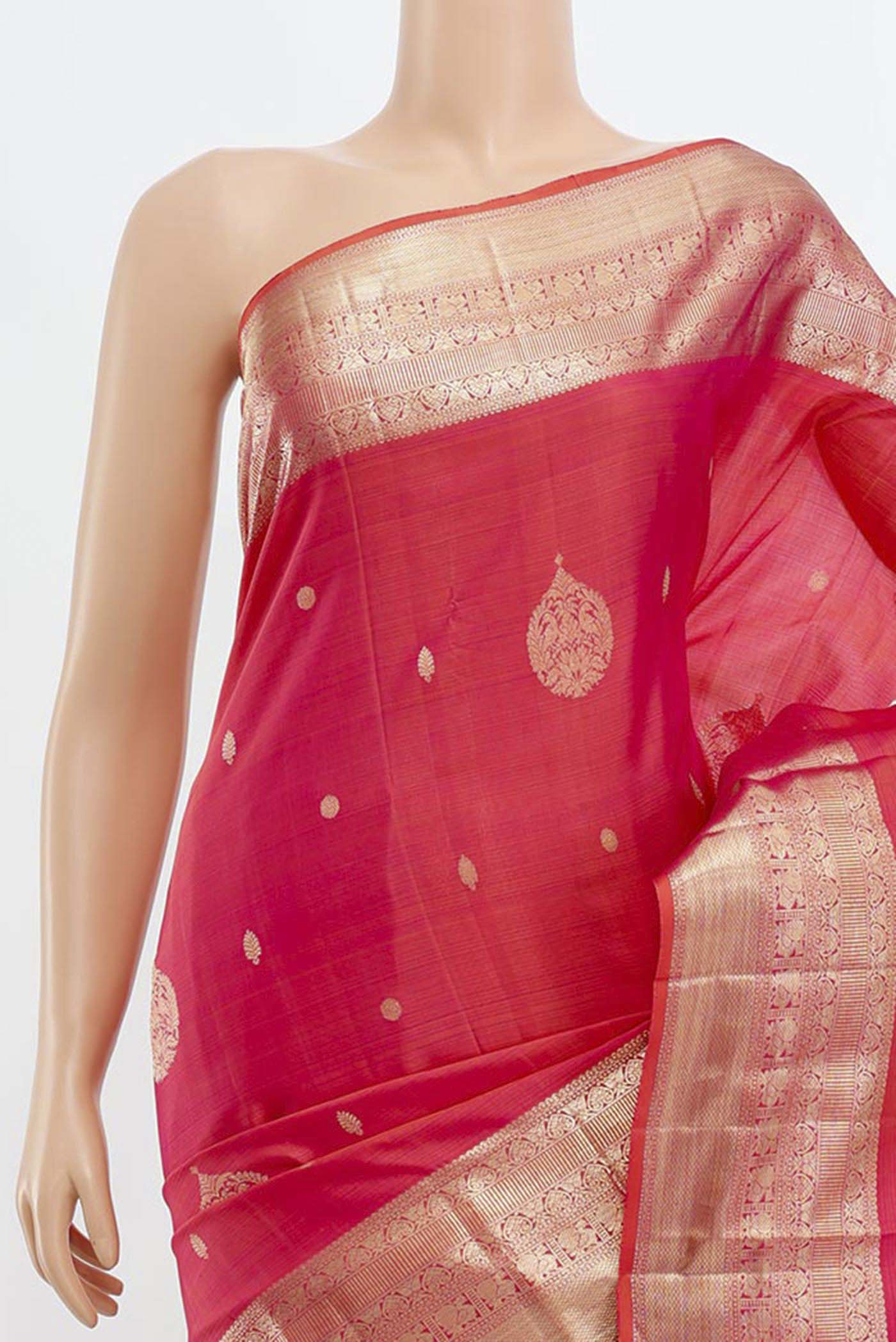 Pink with Orange Color Kanjivaram Silk Saree - Image 2