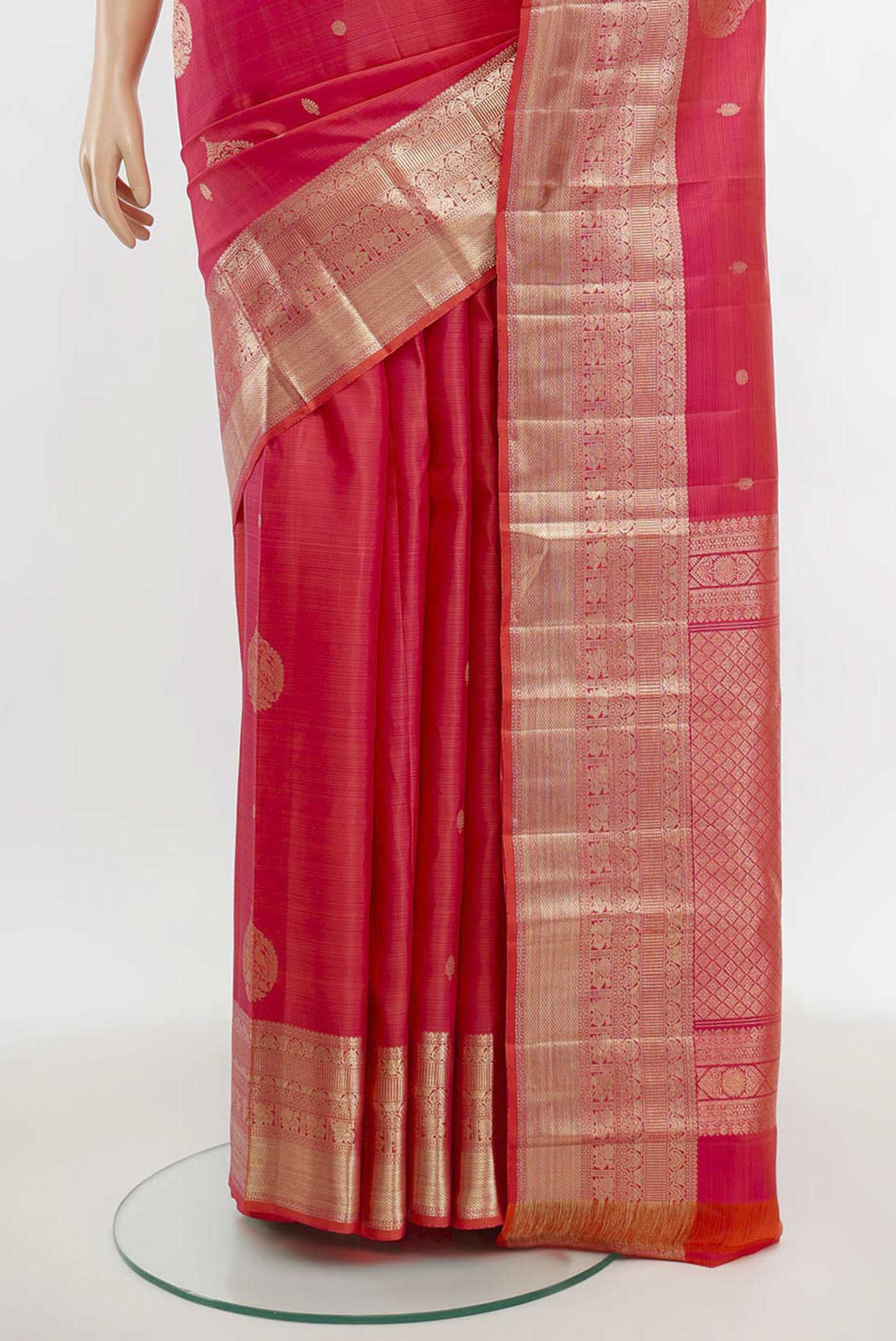 Pink with Orange Color Kanjivaram Silk Saree - Image 3
