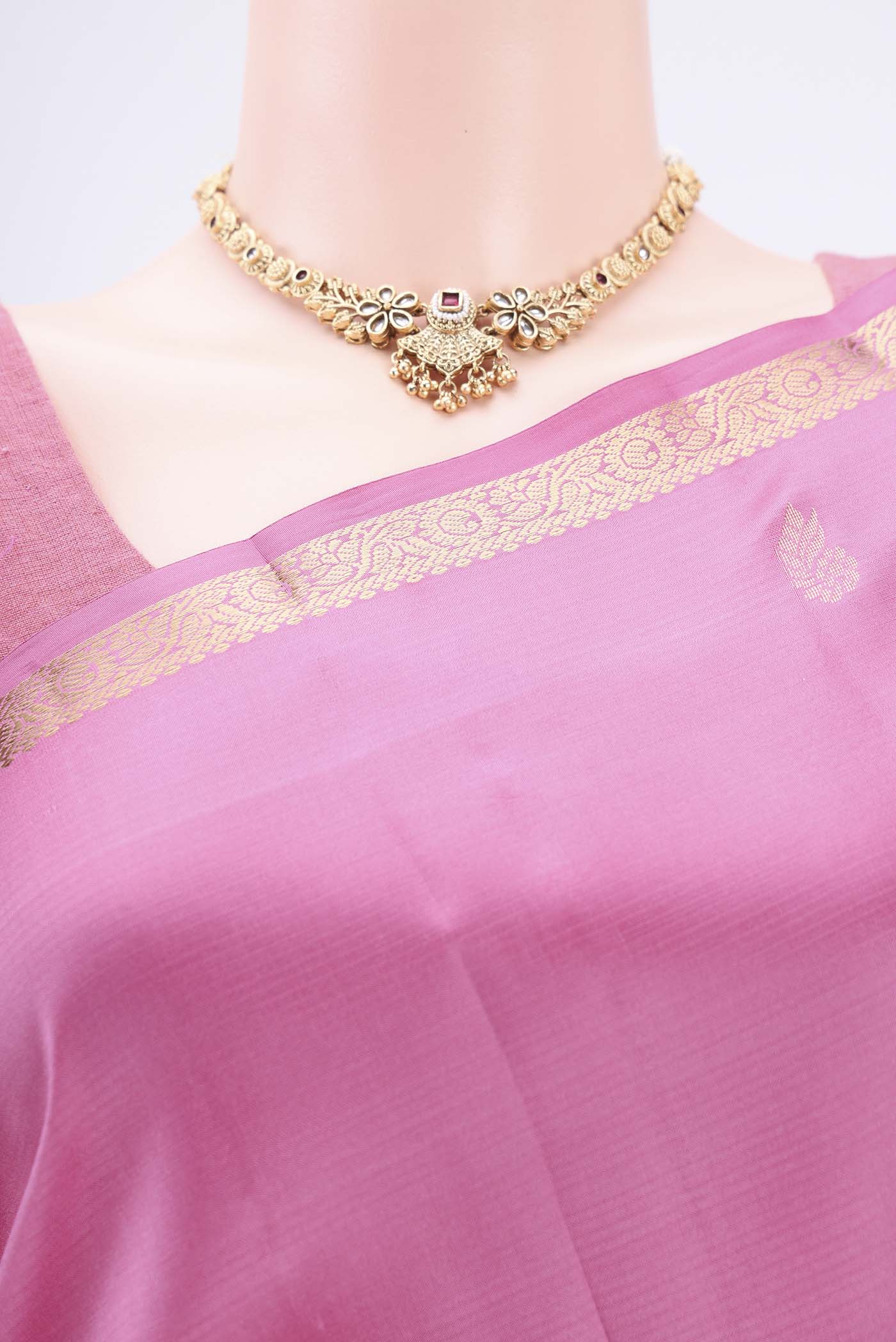 Rose pink Kanjivaram Silk Saree - Image 2