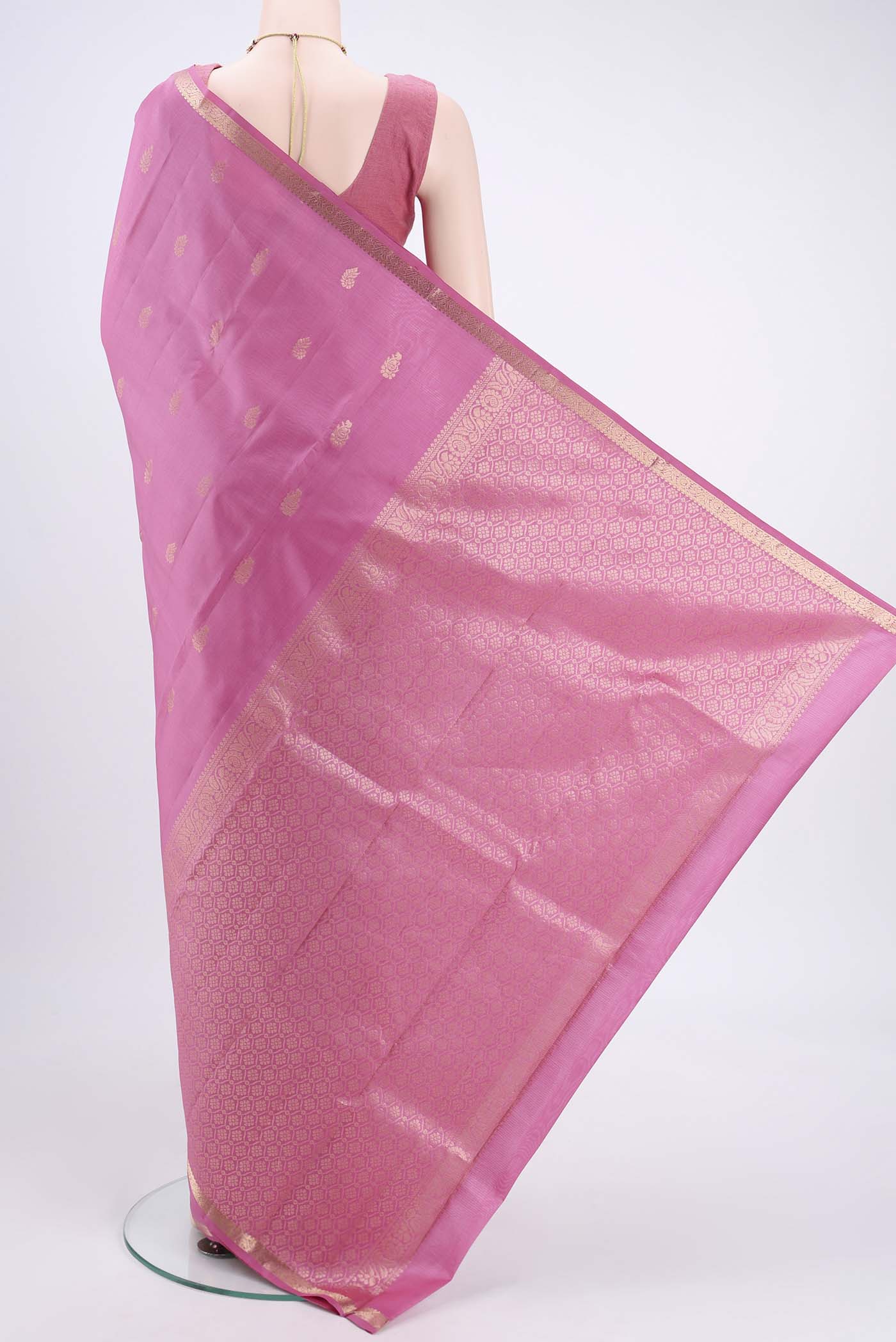 Rose pink Kanjivaram Silk Saree - Image 3