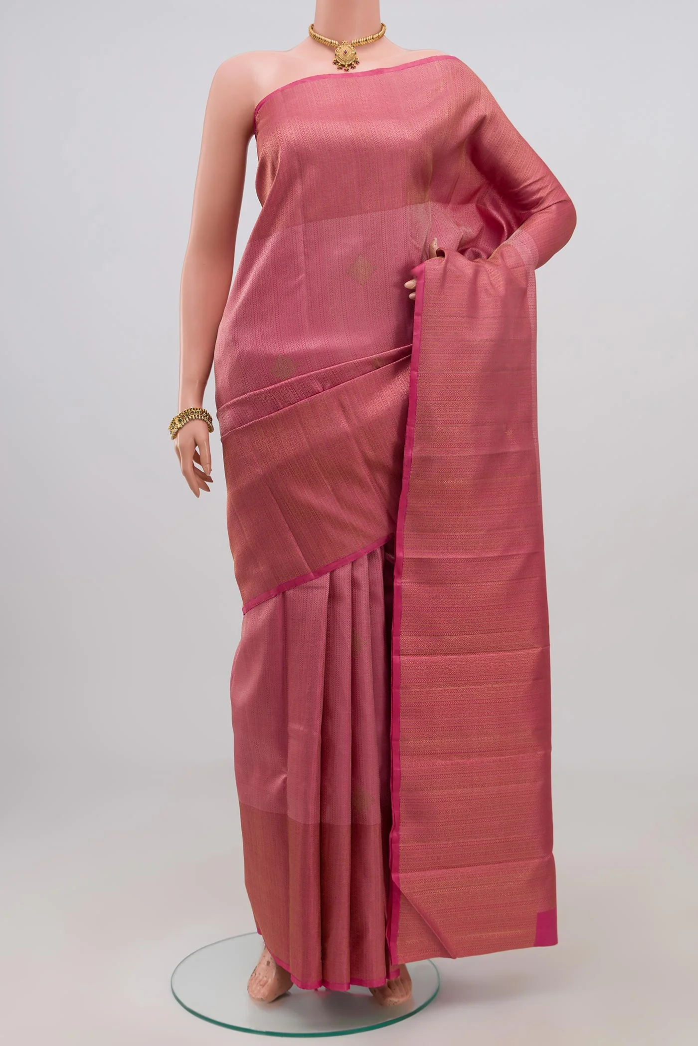 Pure Silk Pure Zari Rose pink Kanjivaram Saree
