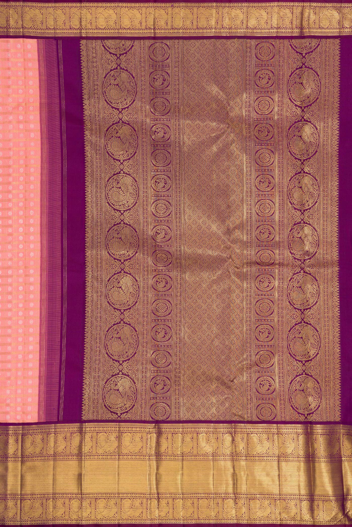 Pure Silk Pure Zari Rose pink Kanjivaram Saree - Image 7