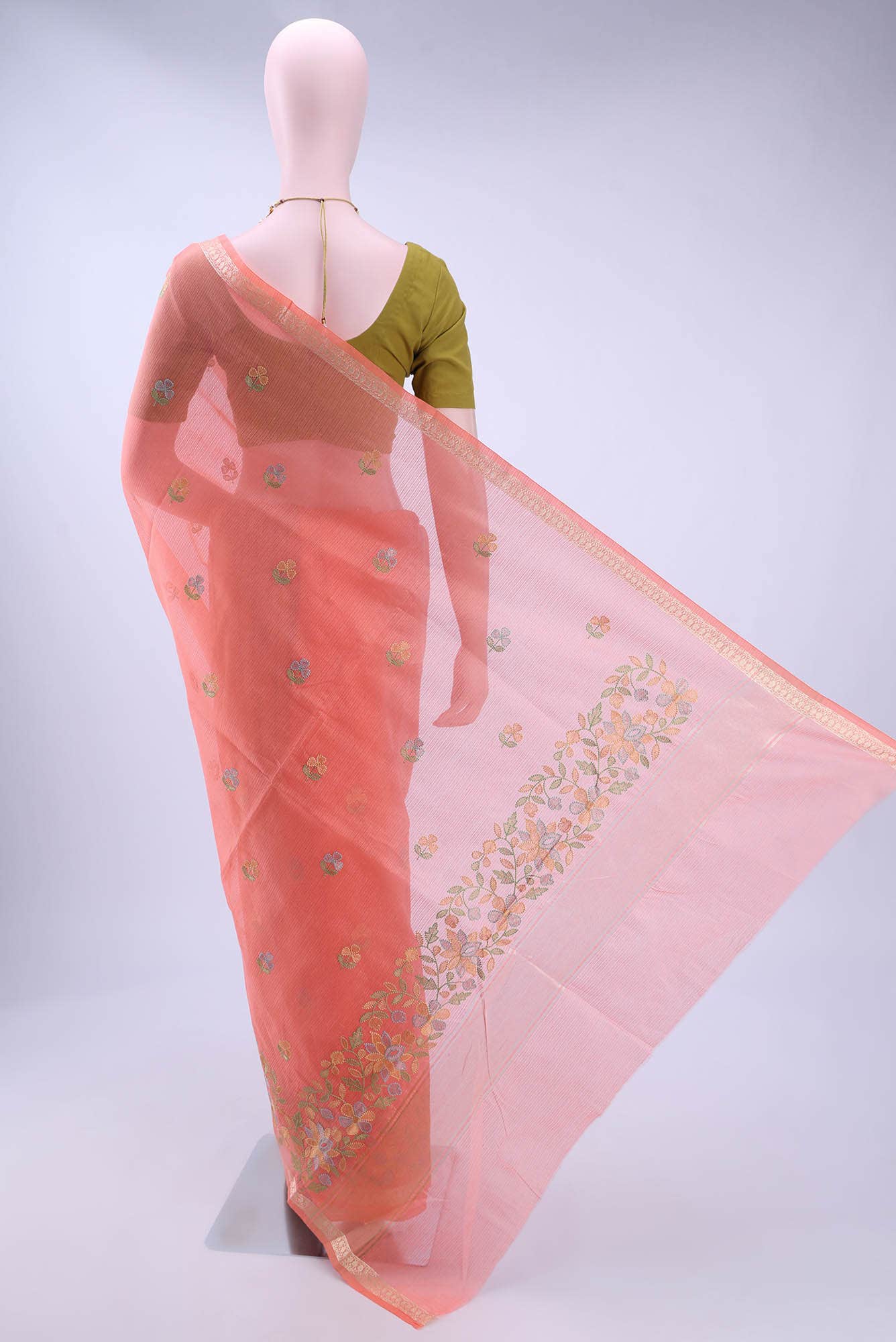 Rose pink Kota Cotton Saree - Image 2