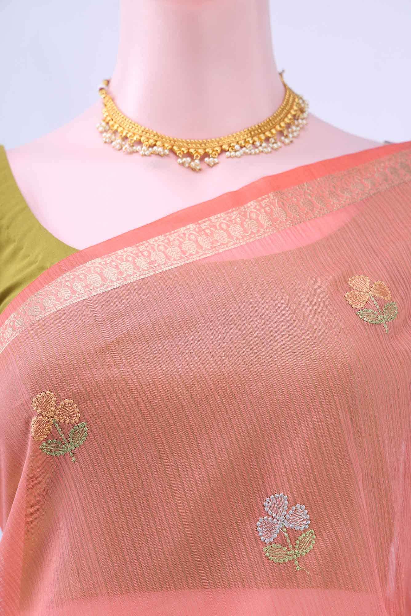 Rose pink Kota Cotton Saree - Image 3