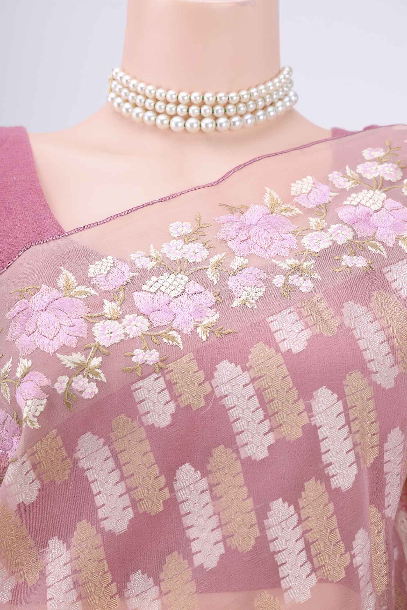 Rose pink Kota Cotton Saree - Image 2