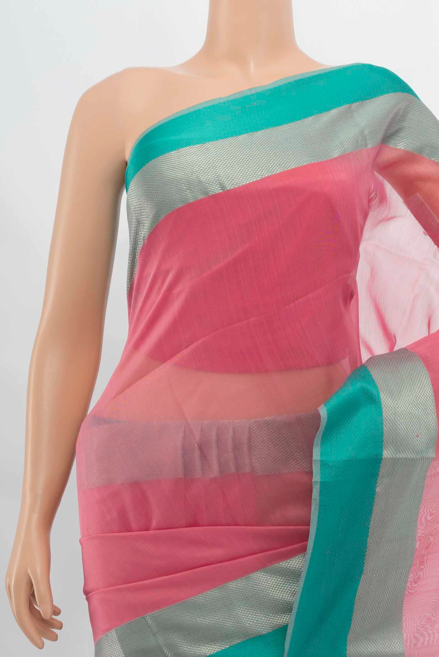 Rose pink Maheshwari Silk Cotton Saree - Image 2