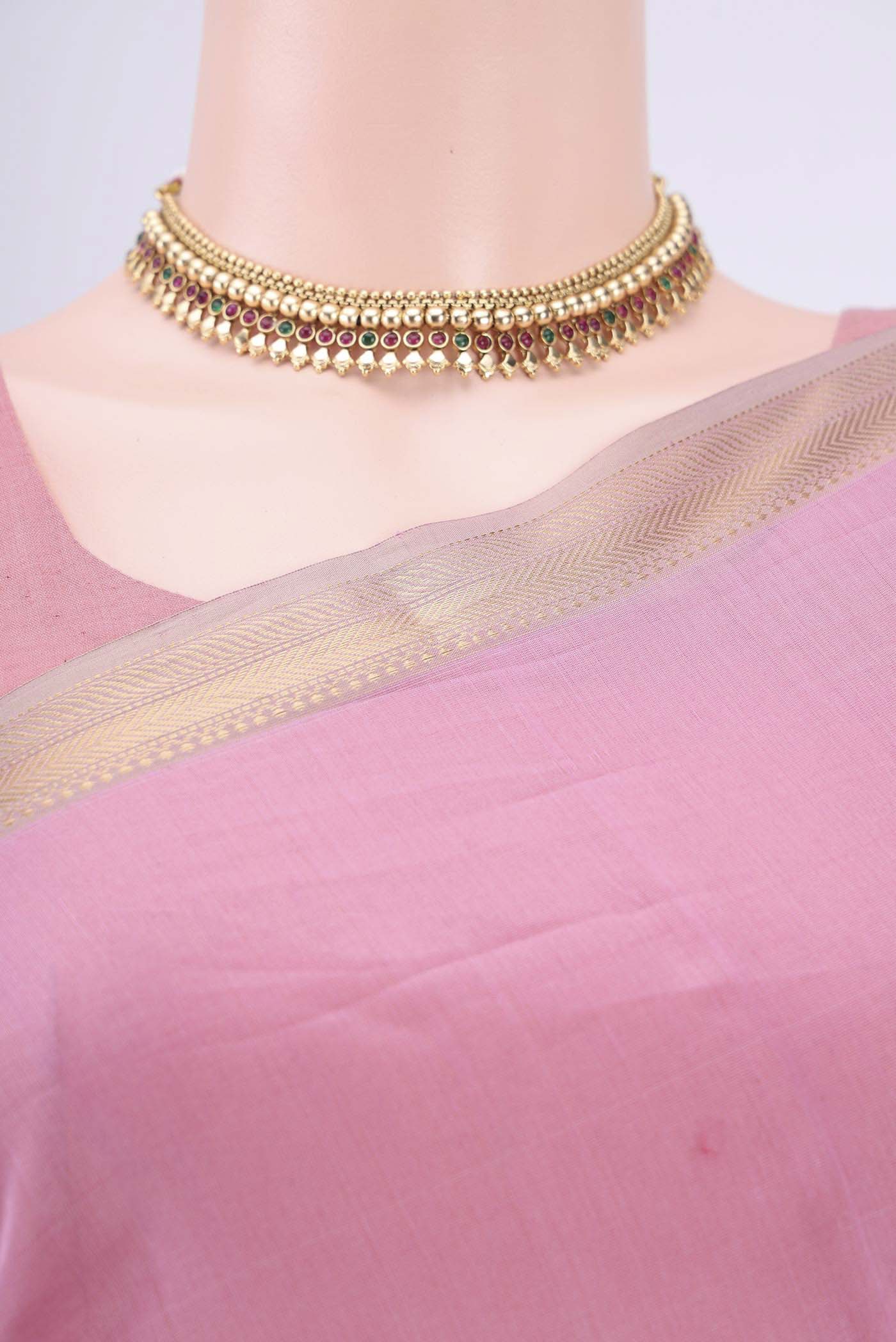 Rose pink Maheshwari Silk Cotton Saree - Image 2