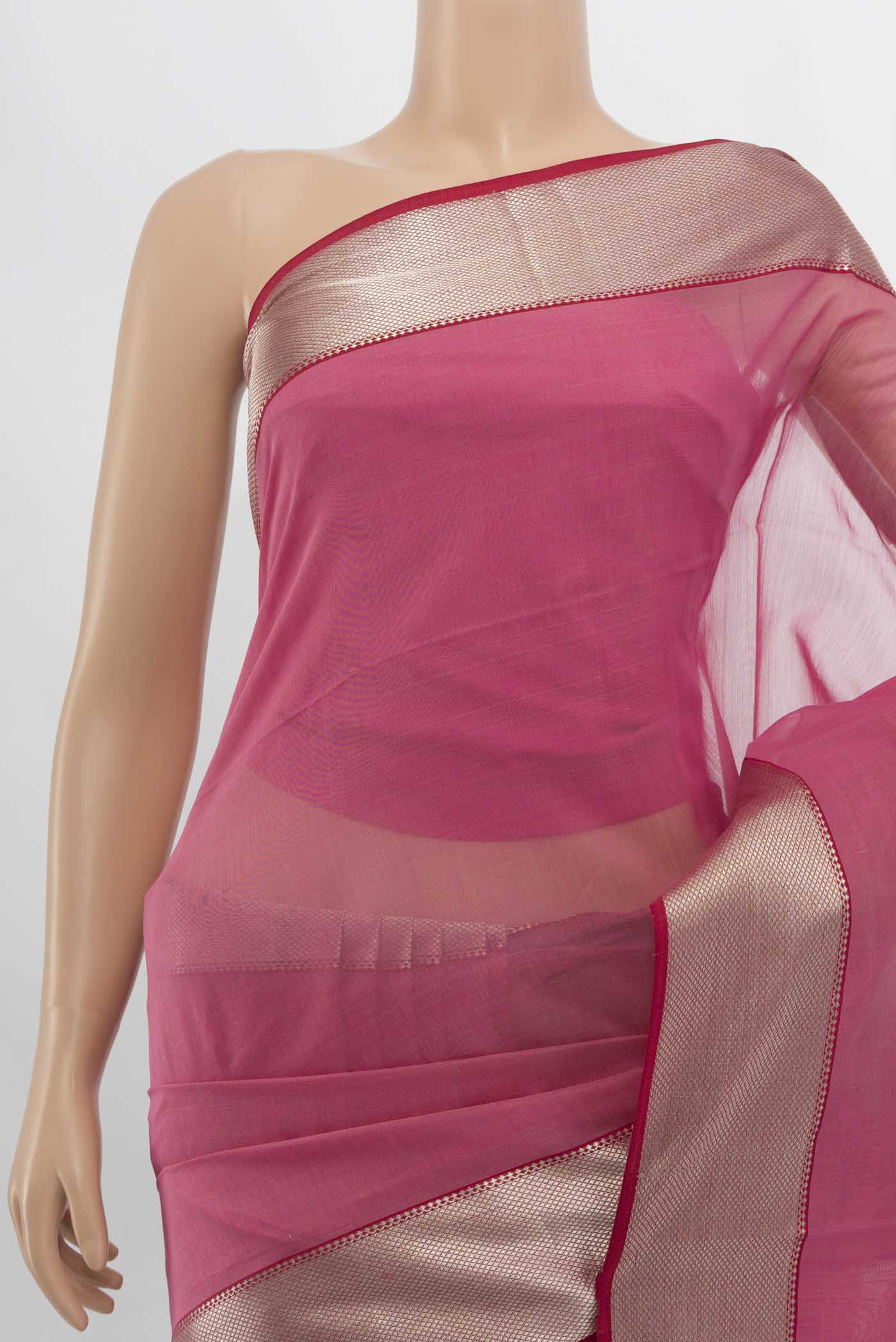 Rose pink Maheshwari Silk Cotton Saree - Image 2