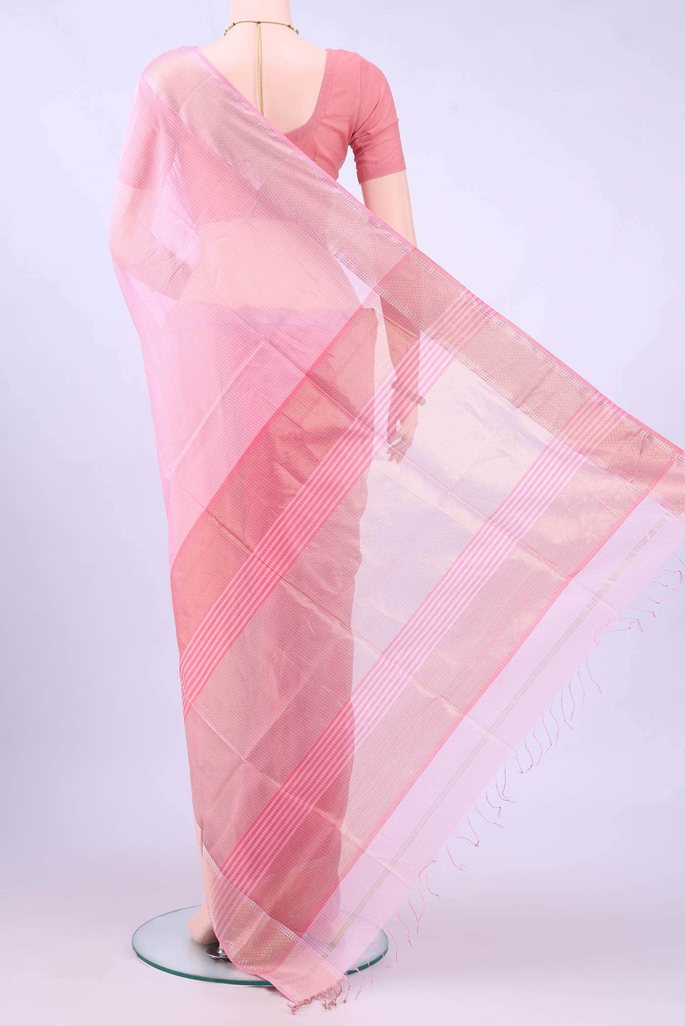 Rose pink Maheshwari Silk Cotton Saree - Image 2