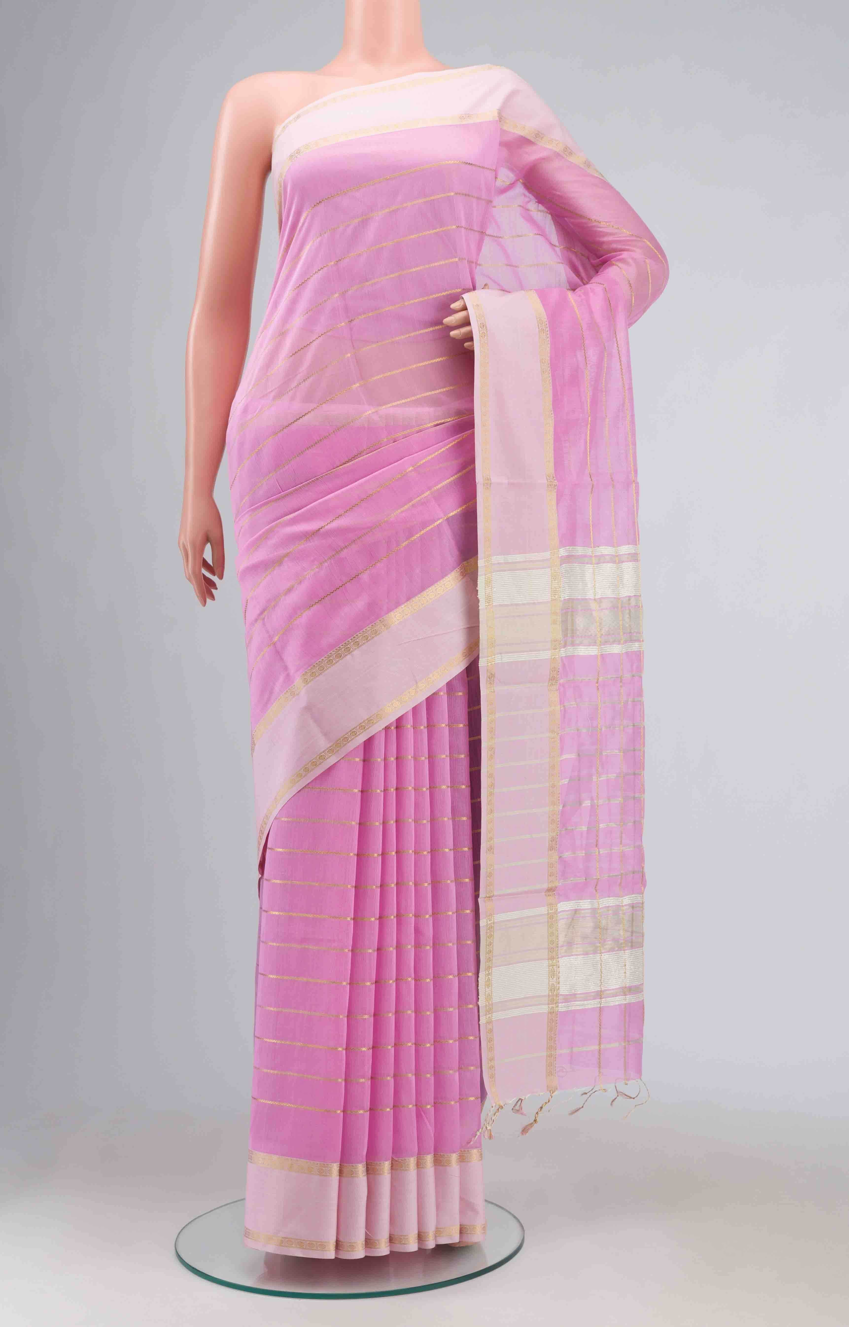 Rose pink Maheshwari Silk Cotton Saree