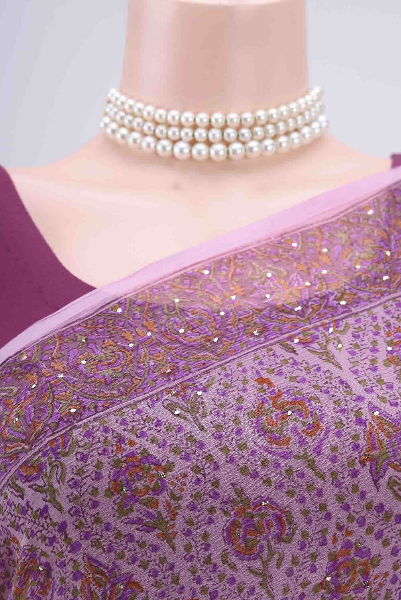 Rose pink Mysore Chiffon Saree - Image 2