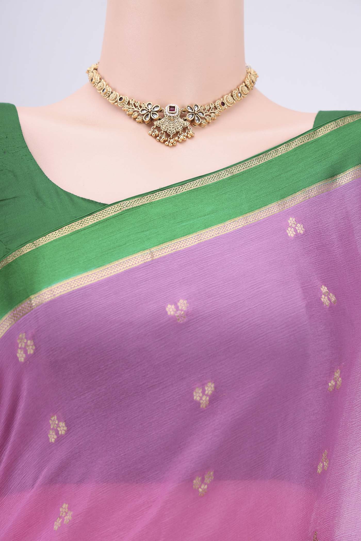 Rose pink Mysore Chiffon Saree - Image 2