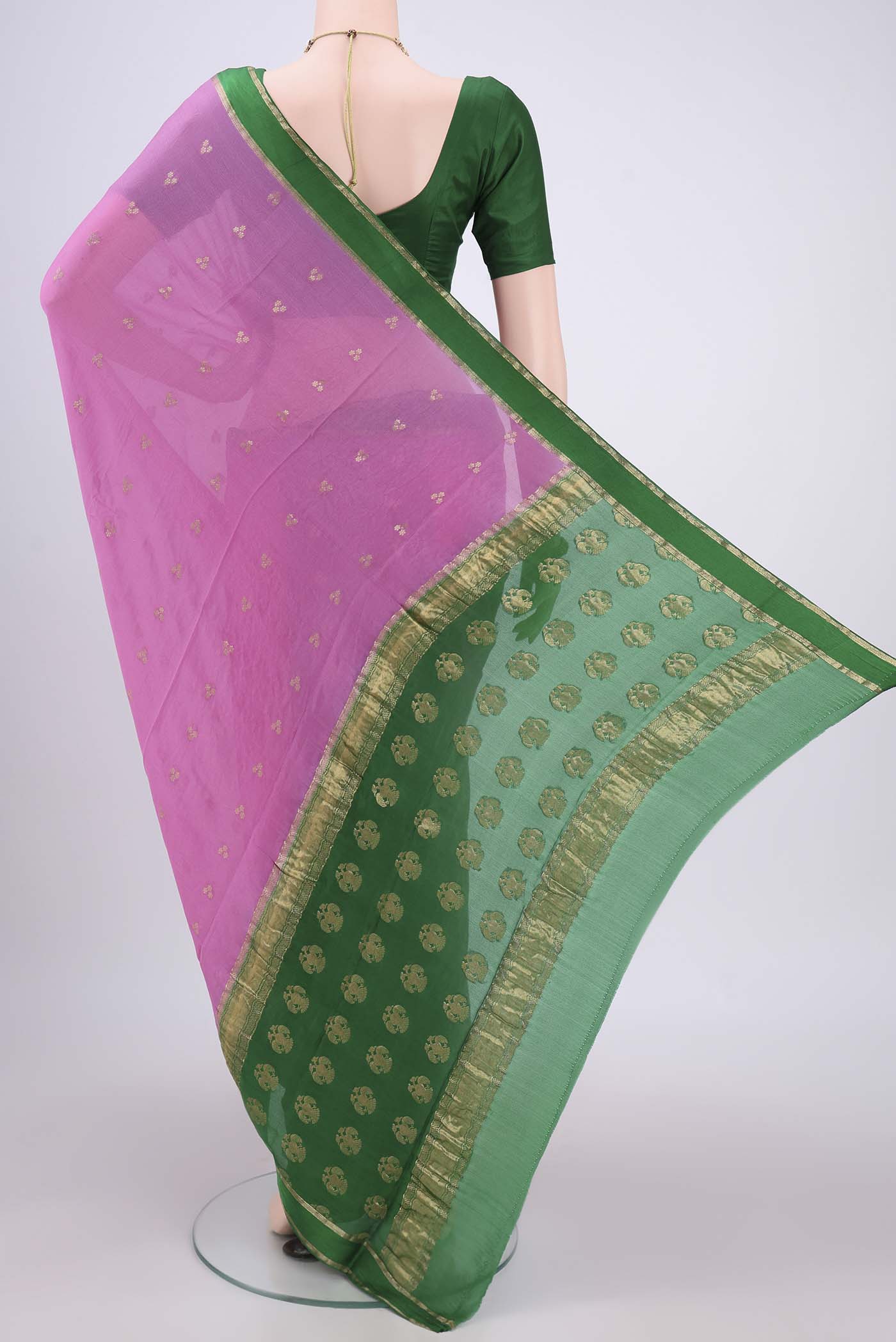 Rose pink Mysore Chiffon Saree - Image 3