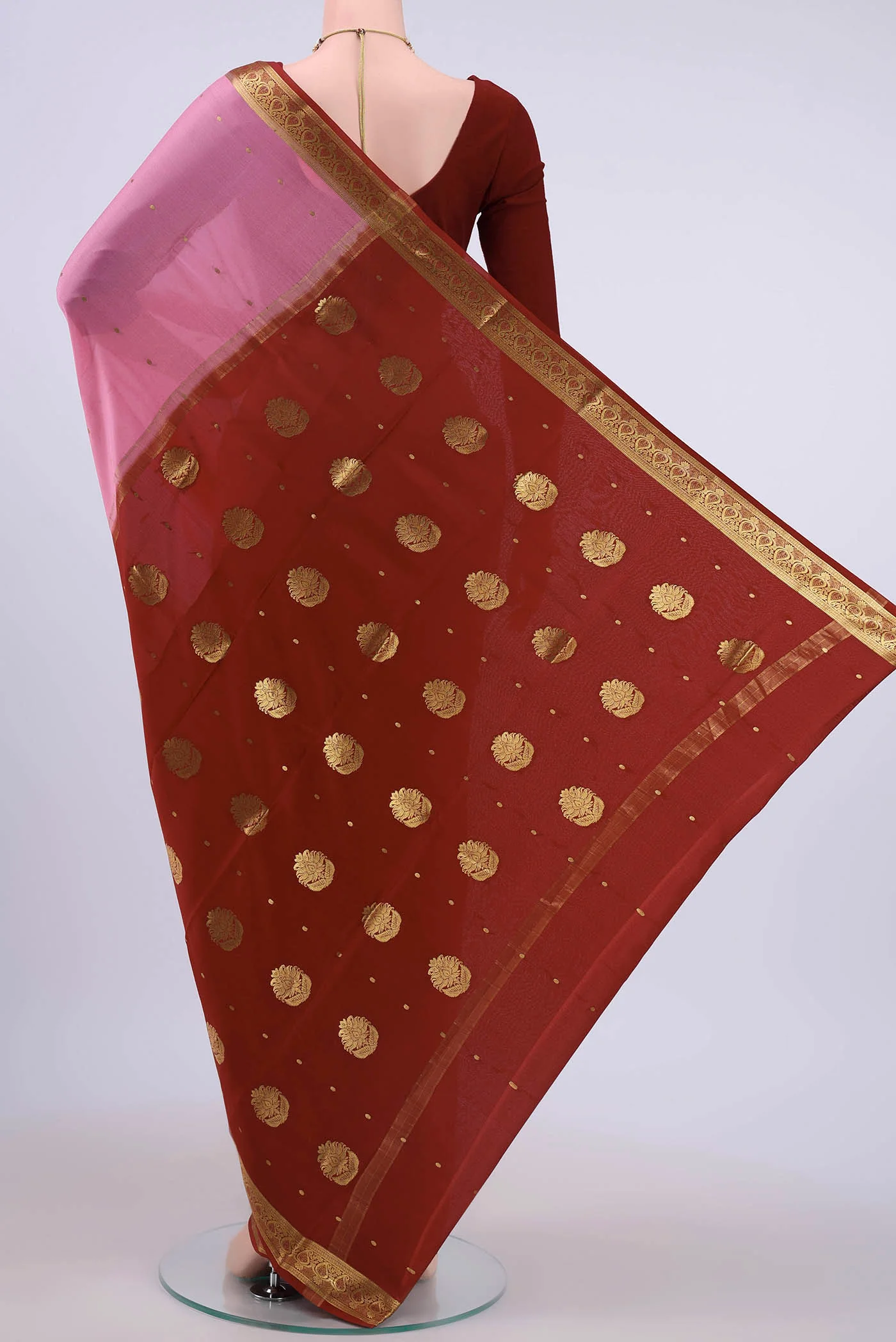 Rose pink Mysore Crepe Saree - Image 3