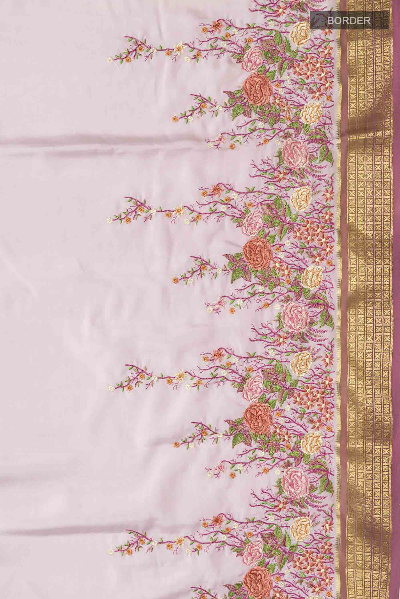 Rose pink Mysore Crepe Saree - Image 3