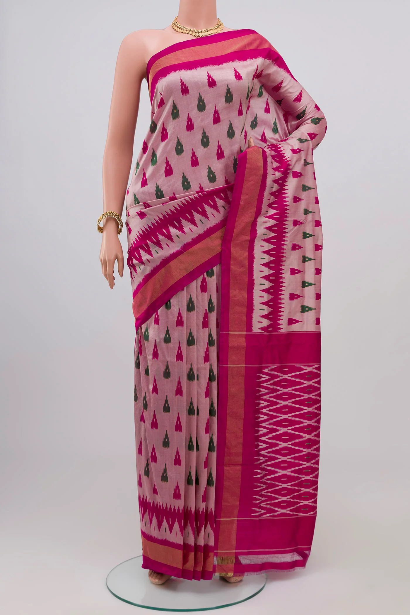 Rose pink Pochampally Silk Saree