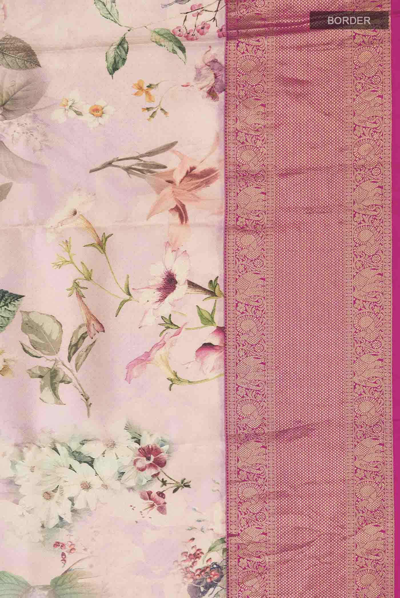 Rose pink Printed Silk Saree - Image 3