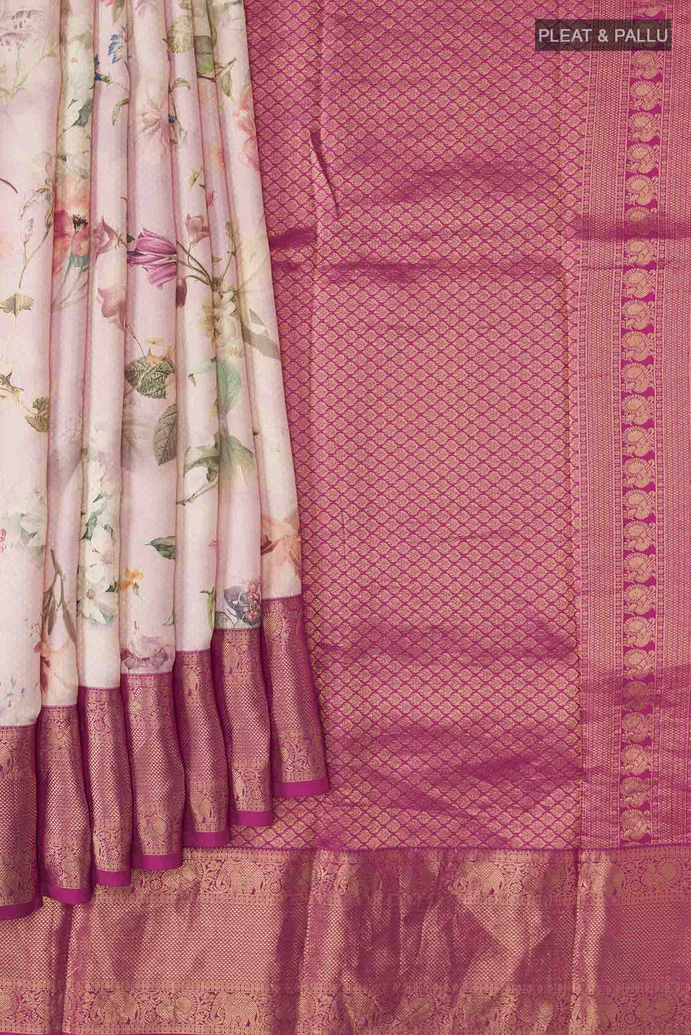Rose pink Printed Silk Saree - Image 4